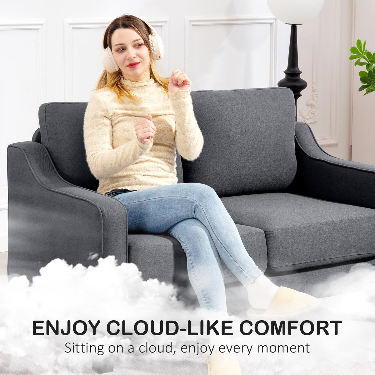 Loveseat Sofa - Linen Pocket Spring Charcoal Grey 53.5"-DECOROLALA