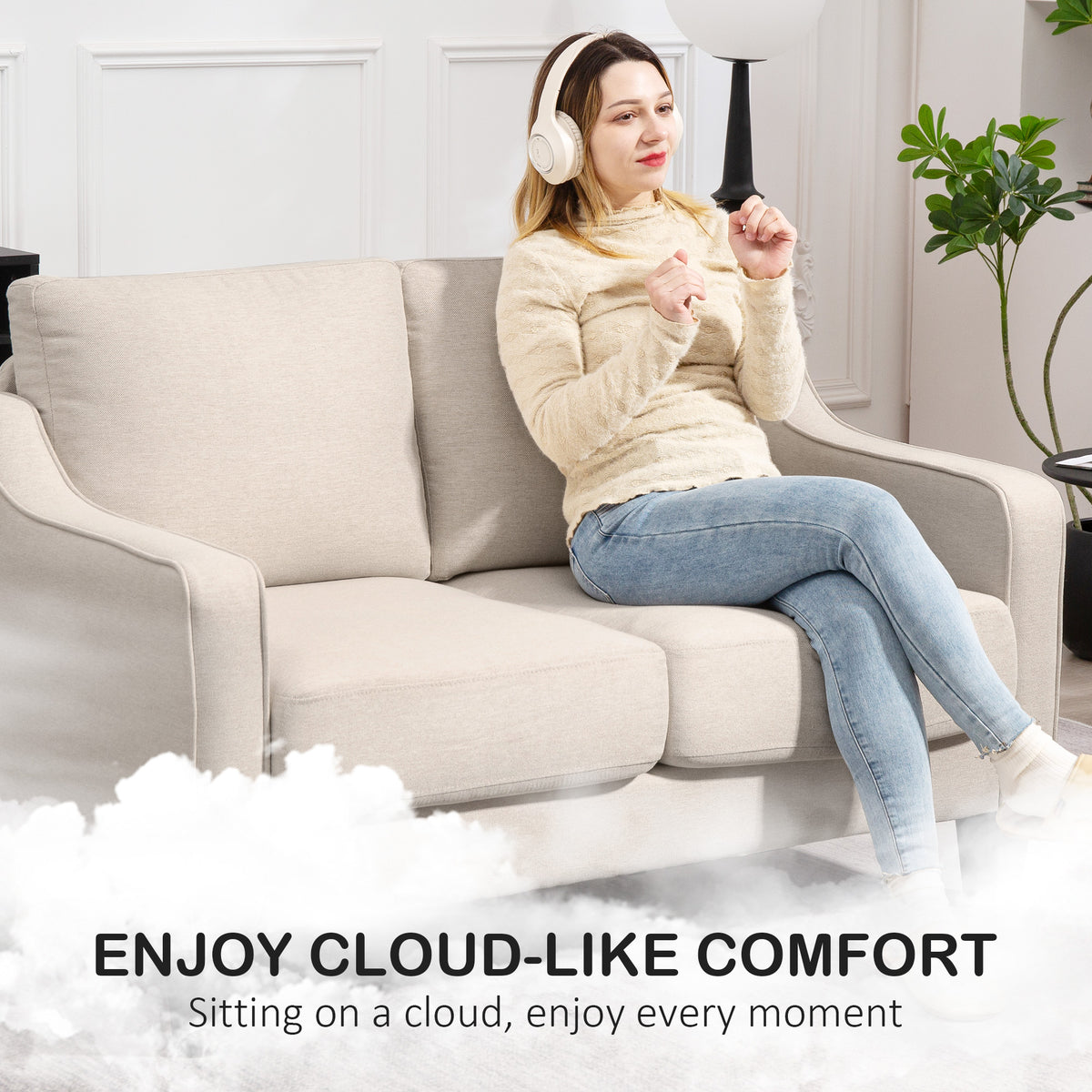 Loveseat Sofa - Linen Pocket Spring Charcoal Grey 53.5"-DECOROLALA