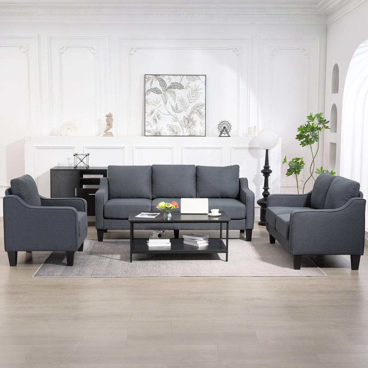 Loveseat Sofa - Linen Pocket Spring Charcoal Grey 53.5"-DECOROLALA