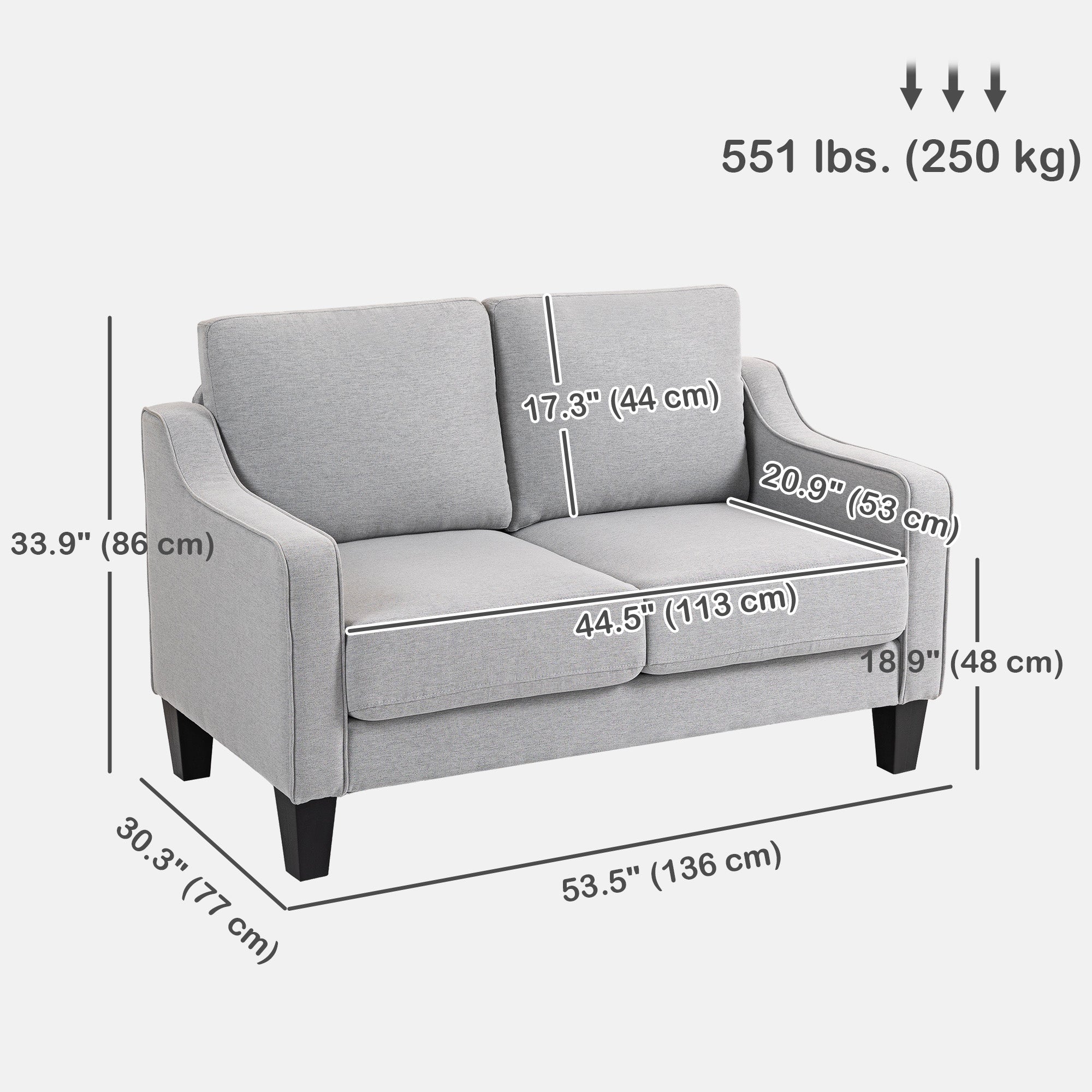 Loveseat Sofa Pocket Spring Light Grey Linen-DECOROLALA