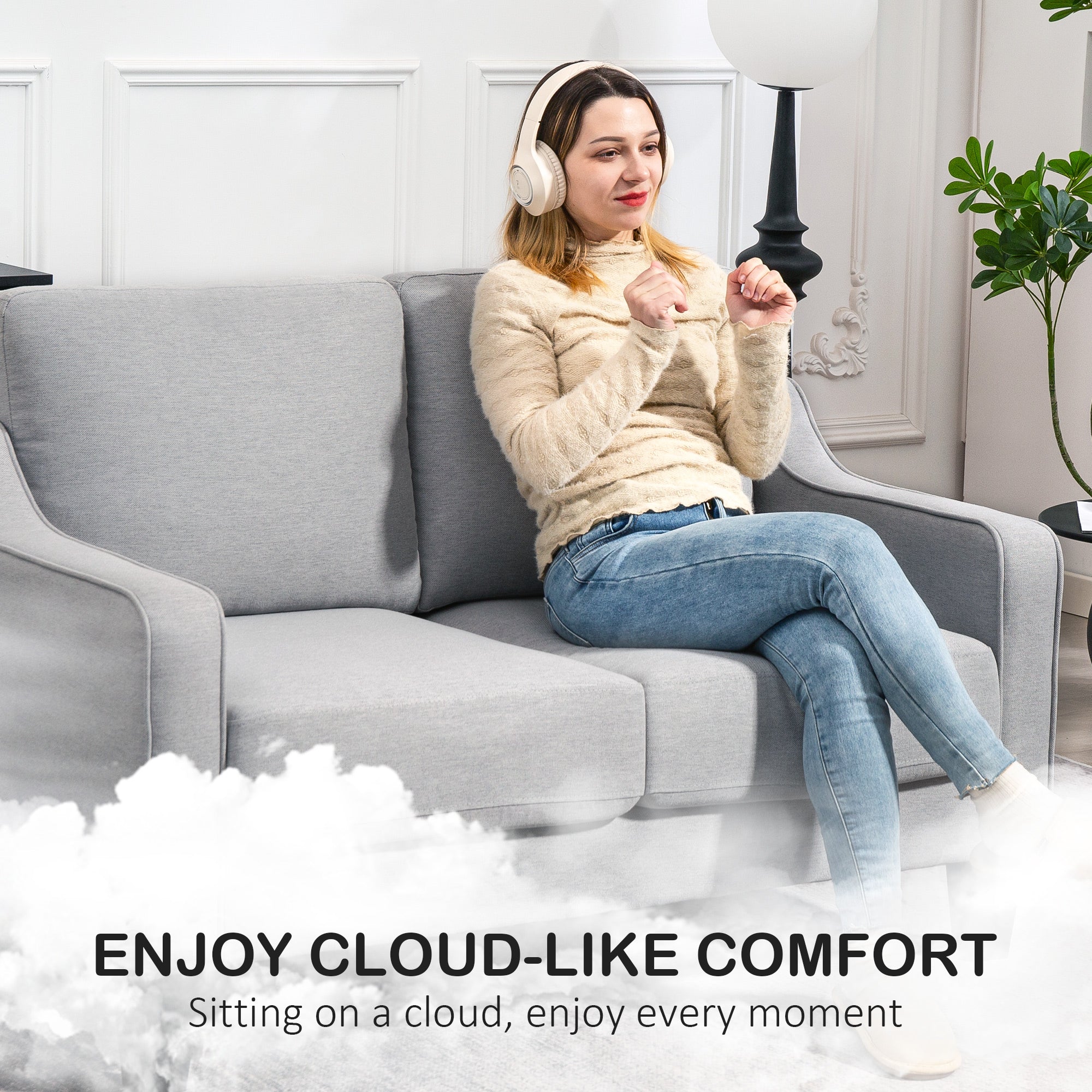 Loveseat Sofa Pocket Spring Light Grey Linen-DECOROLALA