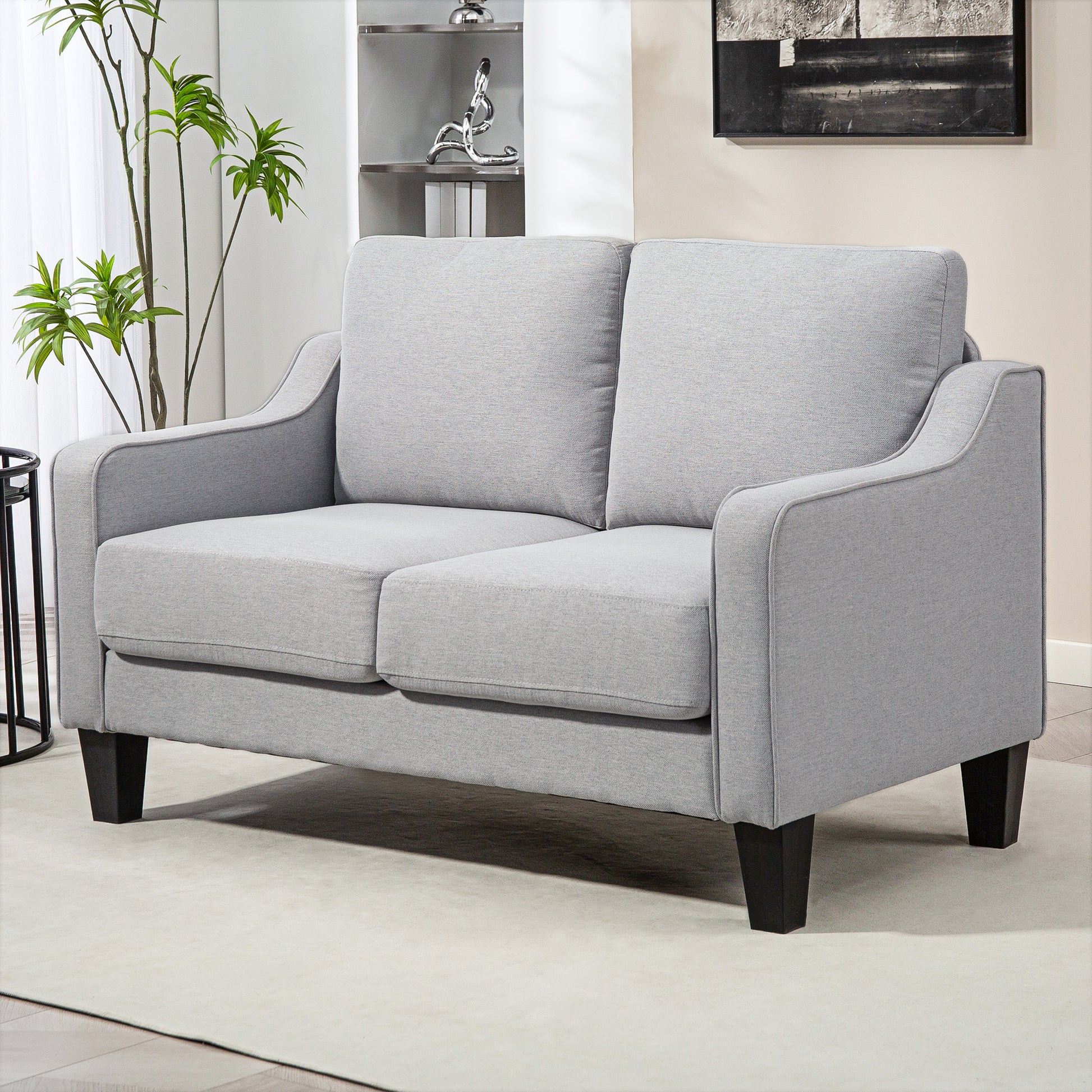 Loveseat Sofa Pocket Spring Light Grey Linen-DECOROLALA