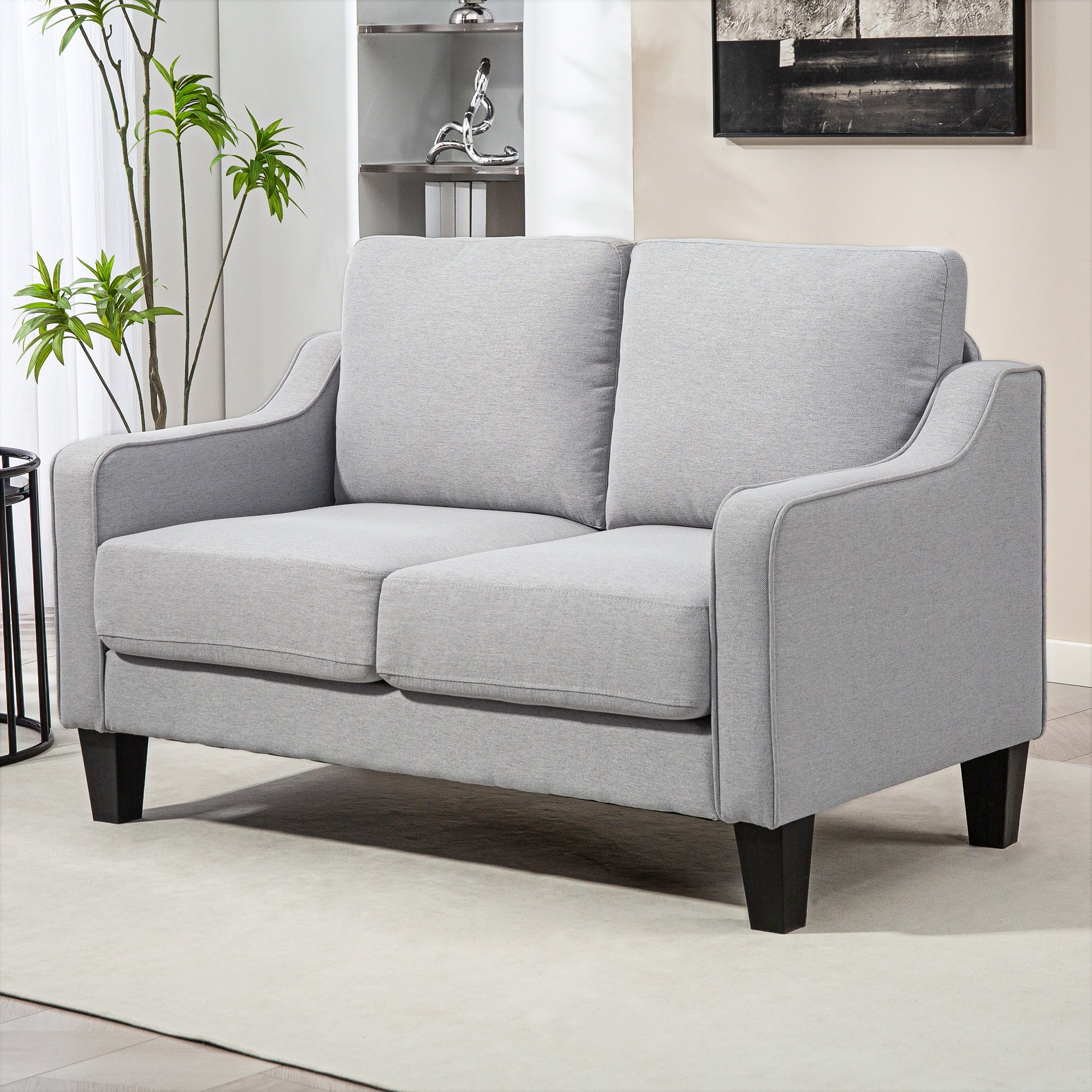 Loveseat Sofa Pocket Spring Light Grey Linen-DECOROLALA