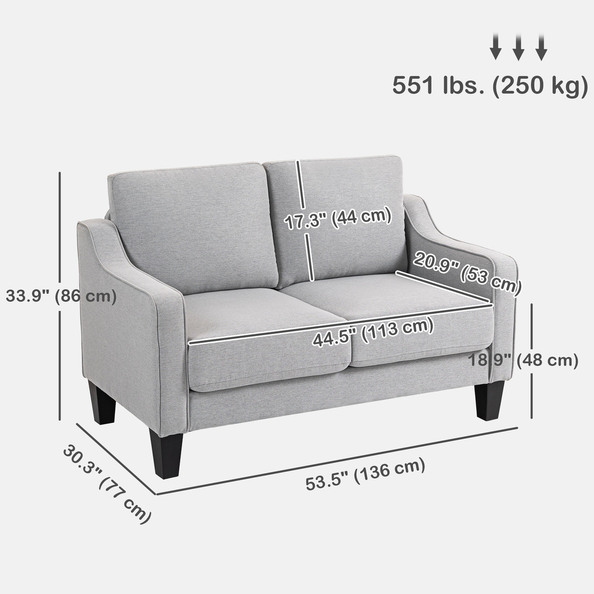 Loveseat Sofa Pocket Spring Light Grey Linen-Loveseat Sofas-DECOROLALA