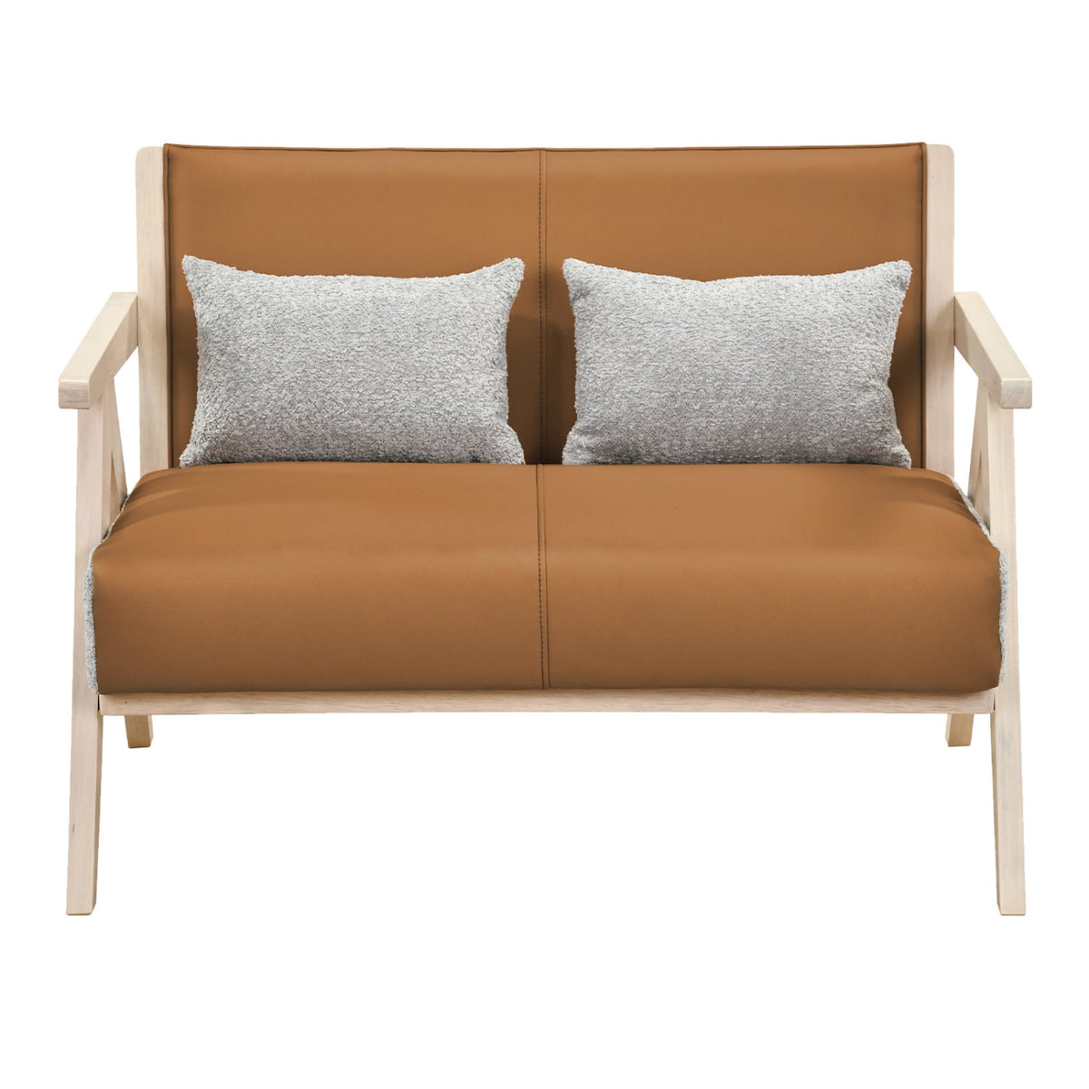 Loveseat Sofa for Small Spaces - Brown Wood Frame & Leather-Sofas & Loveseats-DECOROLALA