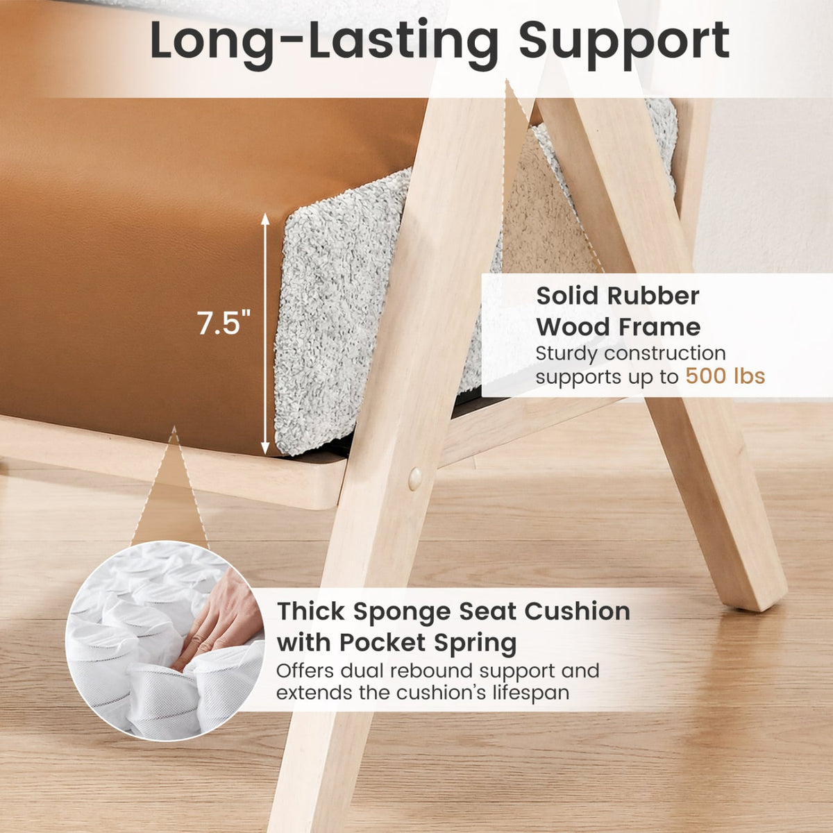 Loveseat Sofa for Small Spaces - Brown Wood Frame & Leather-Sofas & Loveseats-DECOROLALA