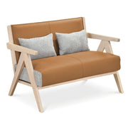 Loveseat Sofa for Small Spaces - Brown Wood Frame & Leather-Sofas & Loveseats-DECOROLALA