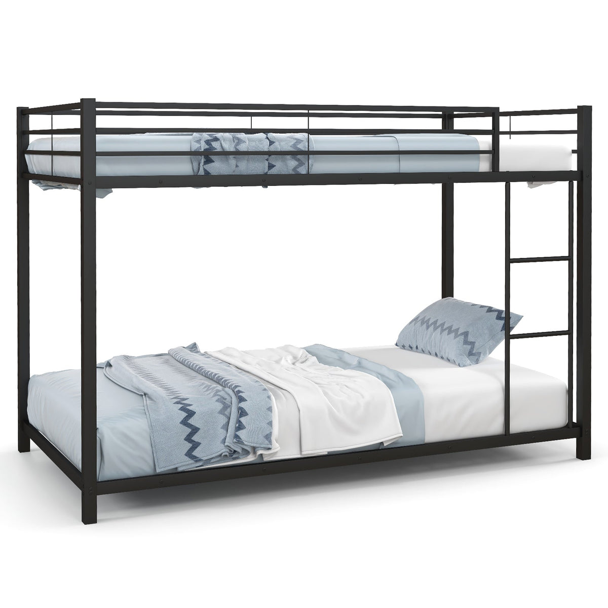 Low Profile Twin Over Twin Metal Bunk Bed with Full-length Guardrails-Bunk Bed Frame-DECOROLALA