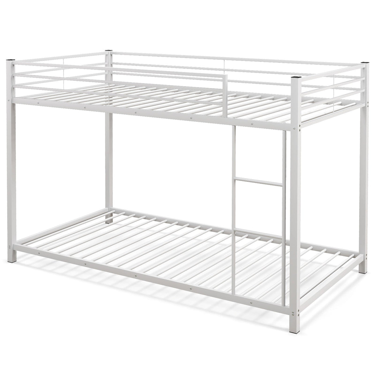 Low Profile Twin Over Twin Metal Bunk Bed with Full-length Guardrails-Bunk Bed Frame-DECOROLALA