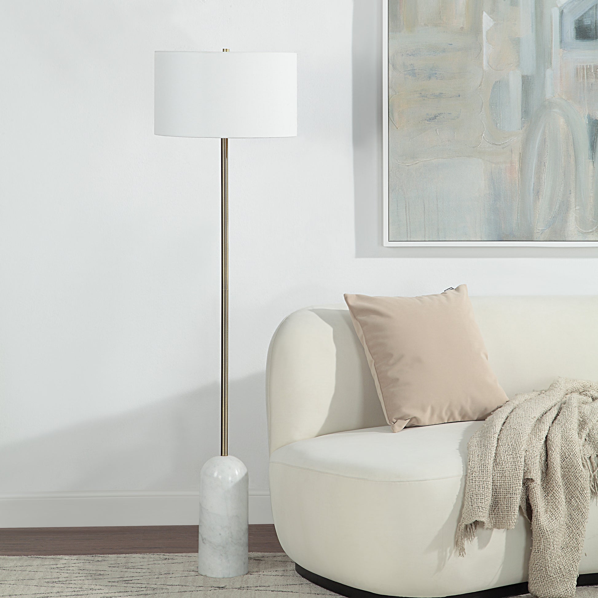 Lozica 62.5" Floor Lamp Antique Brushed Brass Drum Shade-Floor Lamp-DECOROLALA
