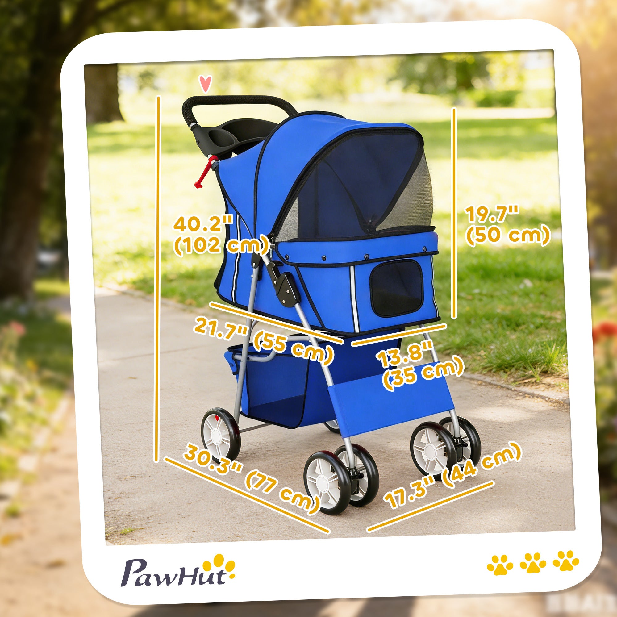 Pet Stroller with Reflective Strips, Foldable Cat Stroller with 360° Swivel Wheels for Small Dogs and Cats, Blue