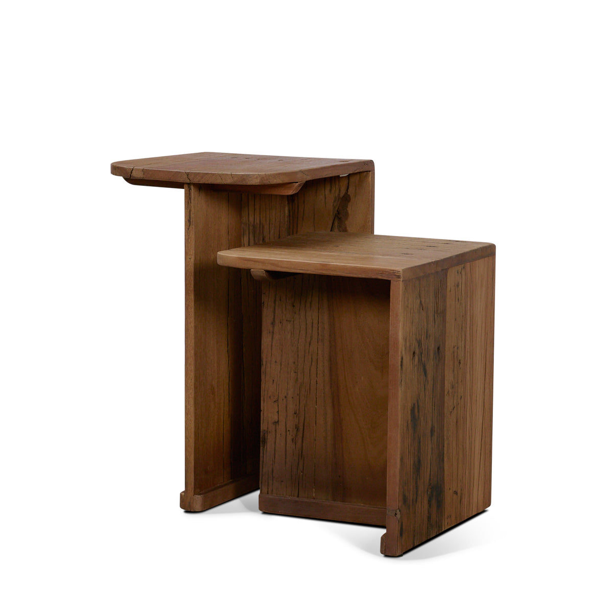Lucan Mid-Dark Brown Reclaimed Wood Side Tables-End and Side Tables-DECOROLALA