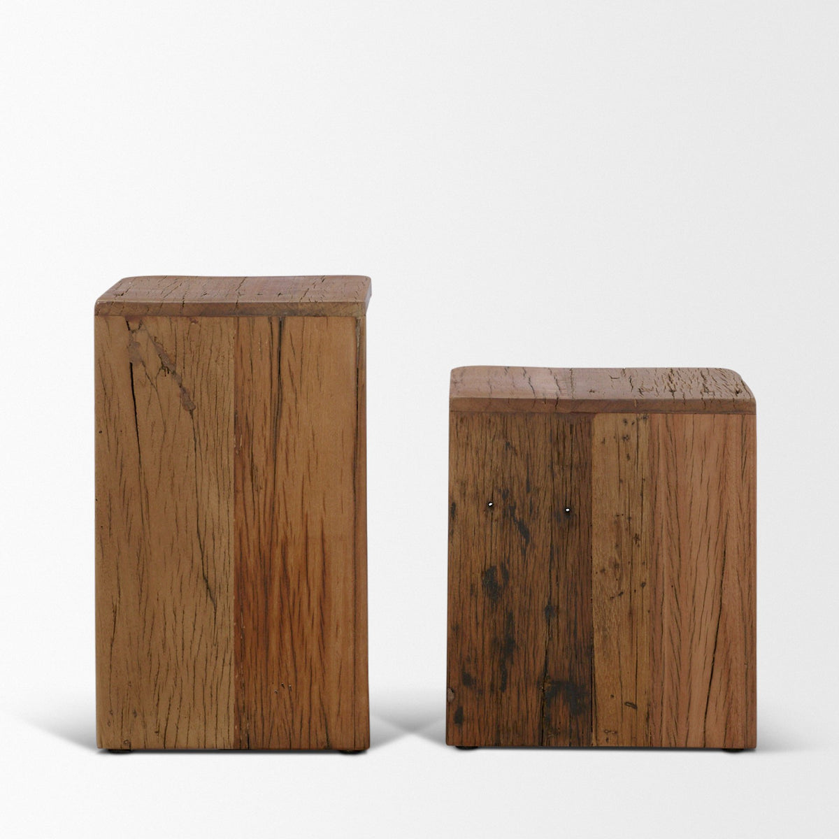 Lucan Mid-Dark Brown Reclaimed Wood Side Tables-End and Side Tables-DECOROLALA