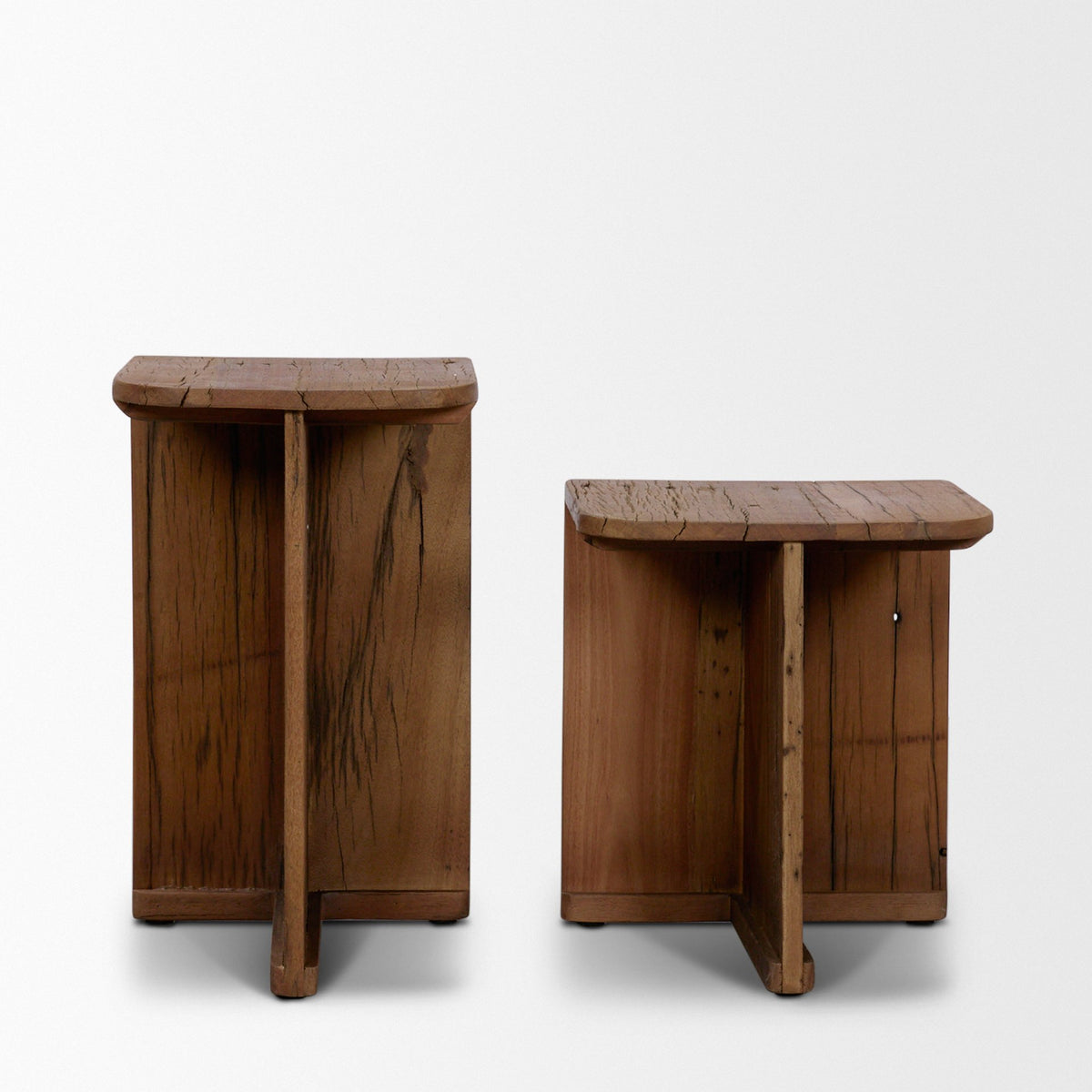 Lucan Mid-Dark Brown Reclaimed Wood Side Tables-End and Side Tables-DECOROLALA