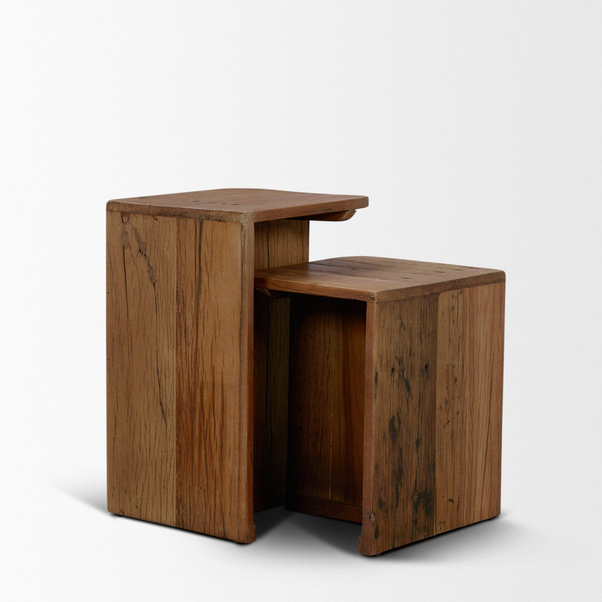 Lucan Mid-Dark Brown Reclaimed Wood Side Tables-End and Side Tables-DECOROLALA