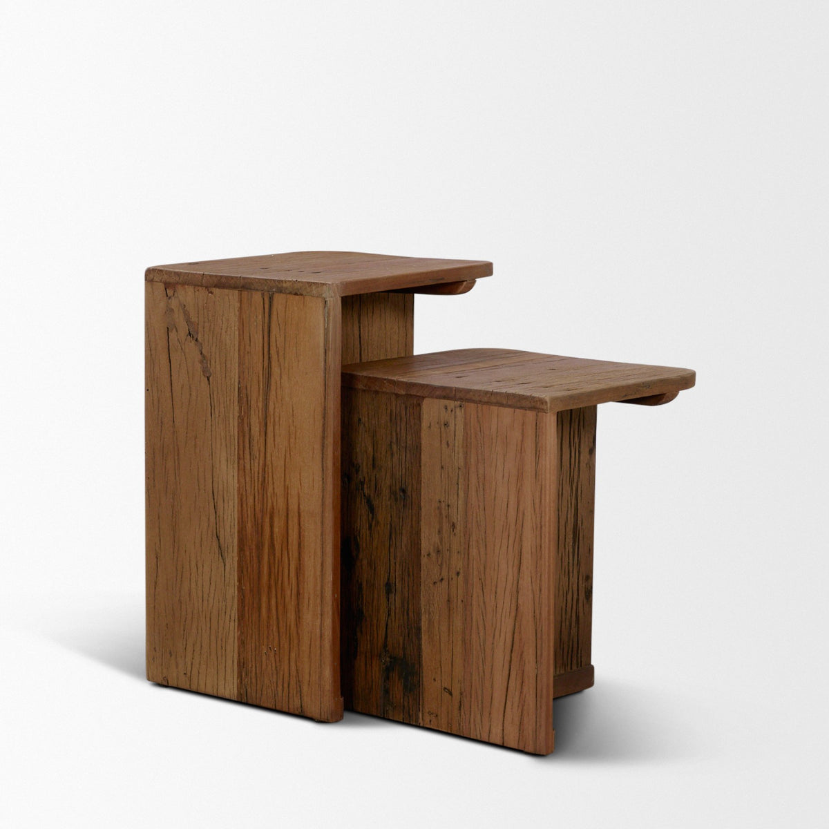 Lucan Mid-Dark Brown Reclaimed Wood Side Tables-End and Side Tables-DECOROLALA