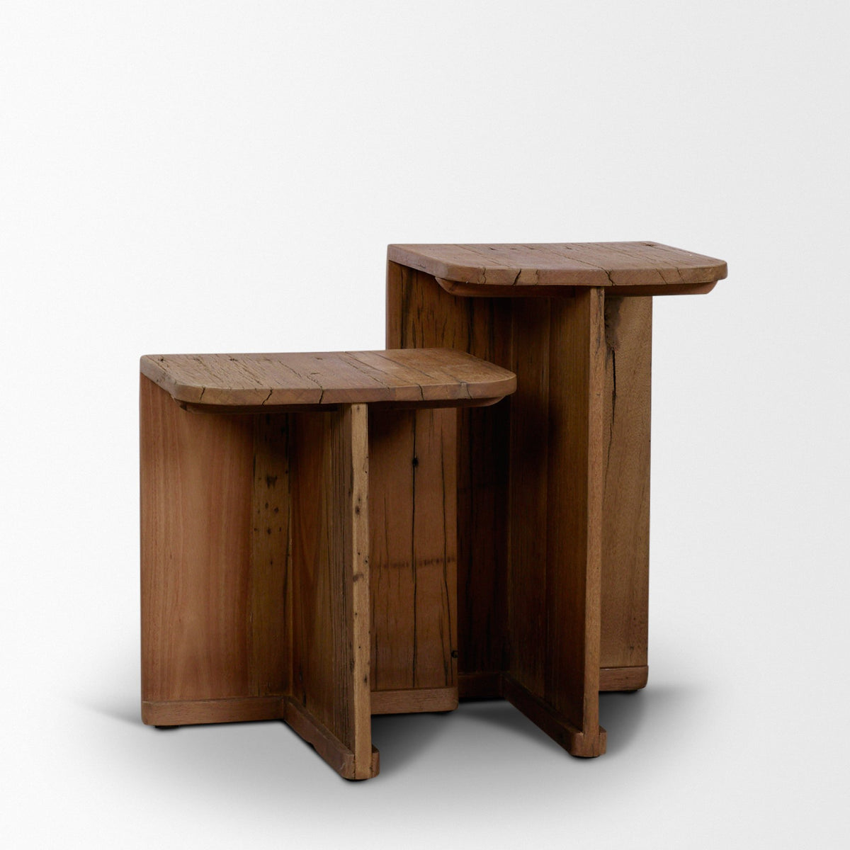 Lucan Mid-Dark Brown Reclaimed Wood Side Tables-End and Side Tables-DECOROLALA