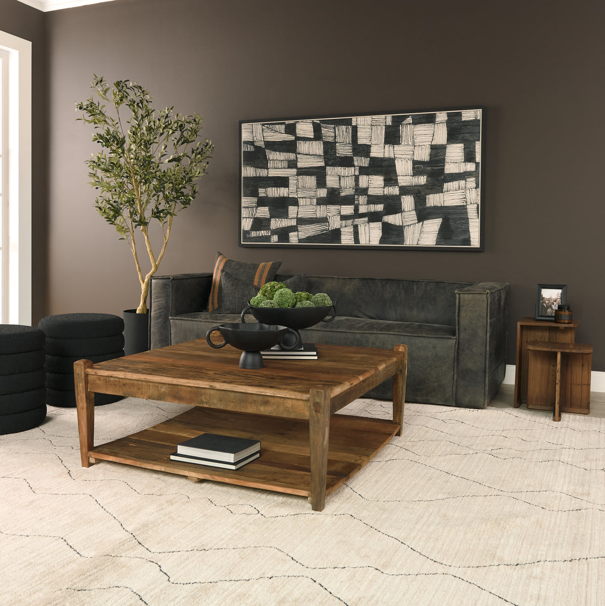 Lucan Mid-Dark Brown Reclaimed Wood Side Tables-End and Side Tables-DECOROLALA