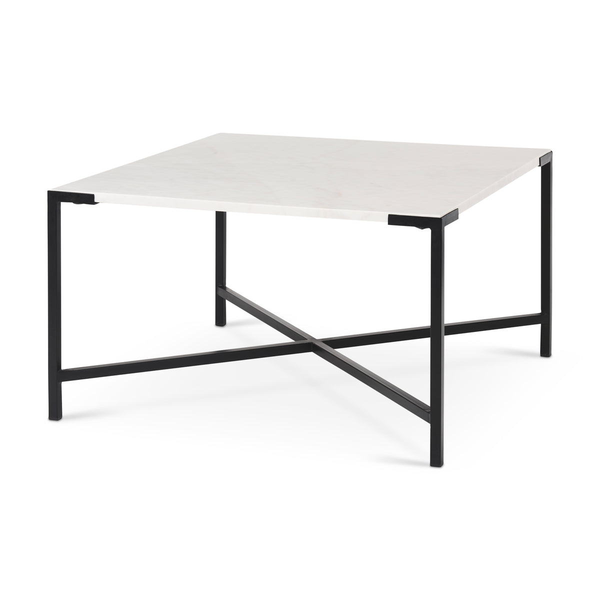 Lucas 30x30 White Marble Top Black Metal Base Coffee Table-Coffee Tables-DECOROLALA