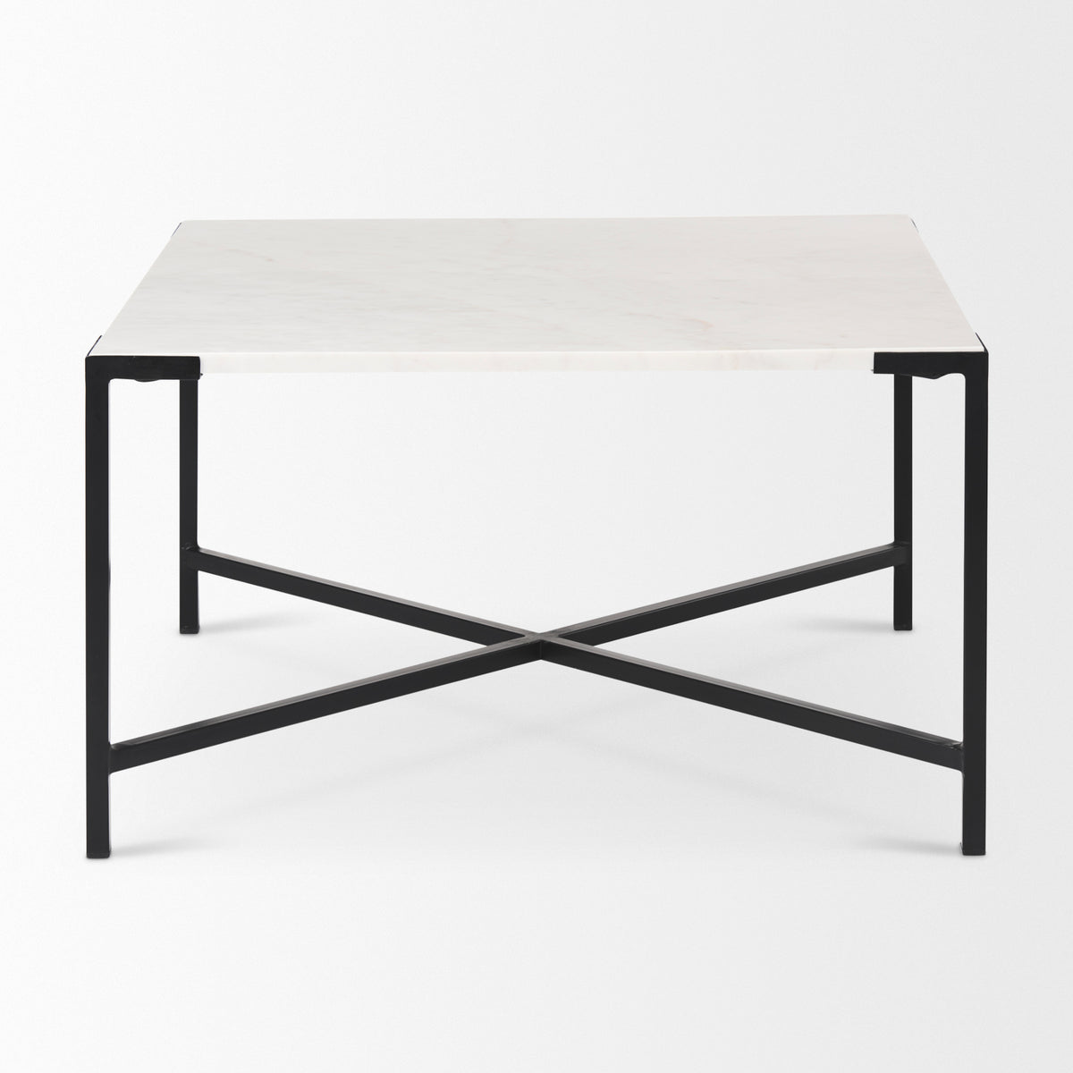 Lucas 30x30 White Marble Top Black Metal Base Coffee Table-Coffee Tables-DECOROLALA