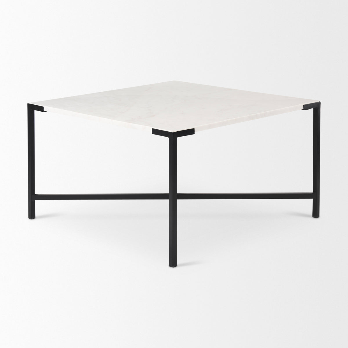 Lucas 30x30 White Marble Top Black Metal Base Coffee Table-Coffee Tables-DECOROLALA