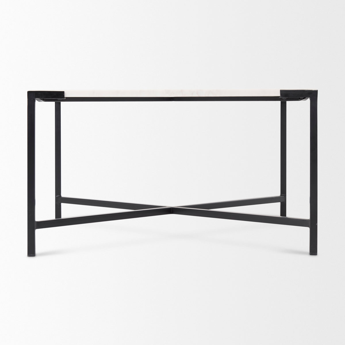Lucas 30x30 White Marble Top Black Metal Base Coffee Table-Coffee Tables-DECOROLALA