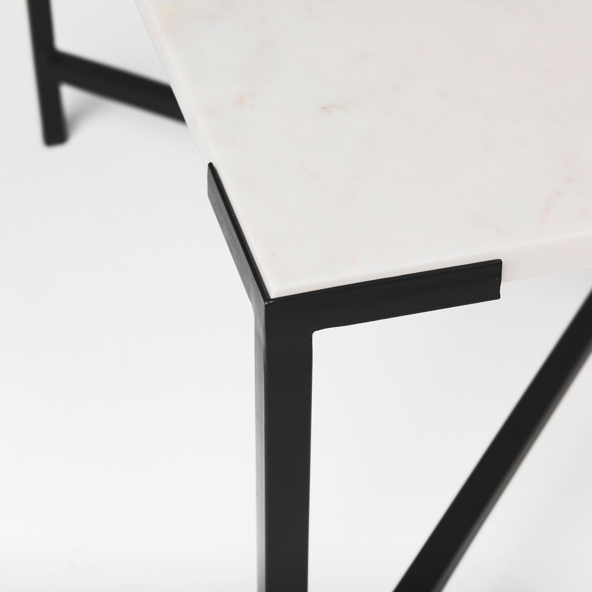 Lucas 30x30 White Marble Top Black Metal Base Coffee Table-Coffee Tables-DECOROLALA