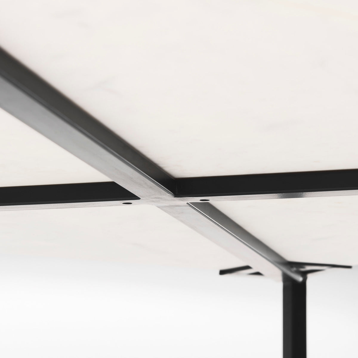 Lucas 30x30 White Marble Top Black Metal Base Coffee Table-Coffee Tables-DECOROLALA