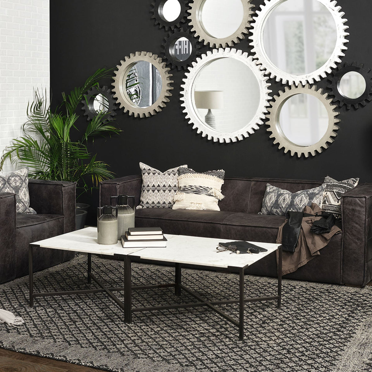 Lucas 30x30 White Marble Top Black Metal Base Coffee Table-Coffee Tables-DECOROLALA