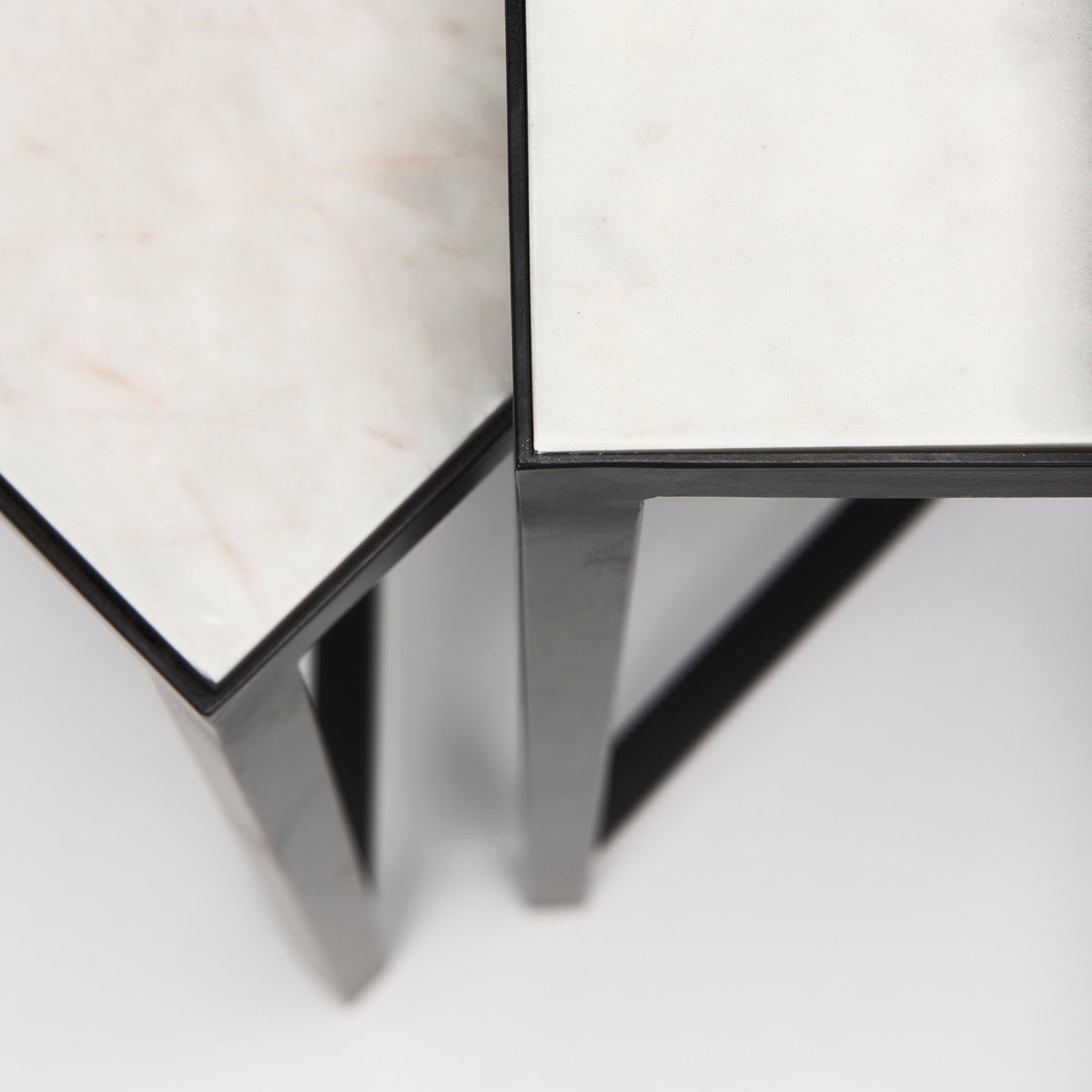 Lucas III (Set of 2) 15L x 15W; 12L x 12W White Marble W/Black Iron Frame Accent Tables-Accent Tables-DECOROLALA