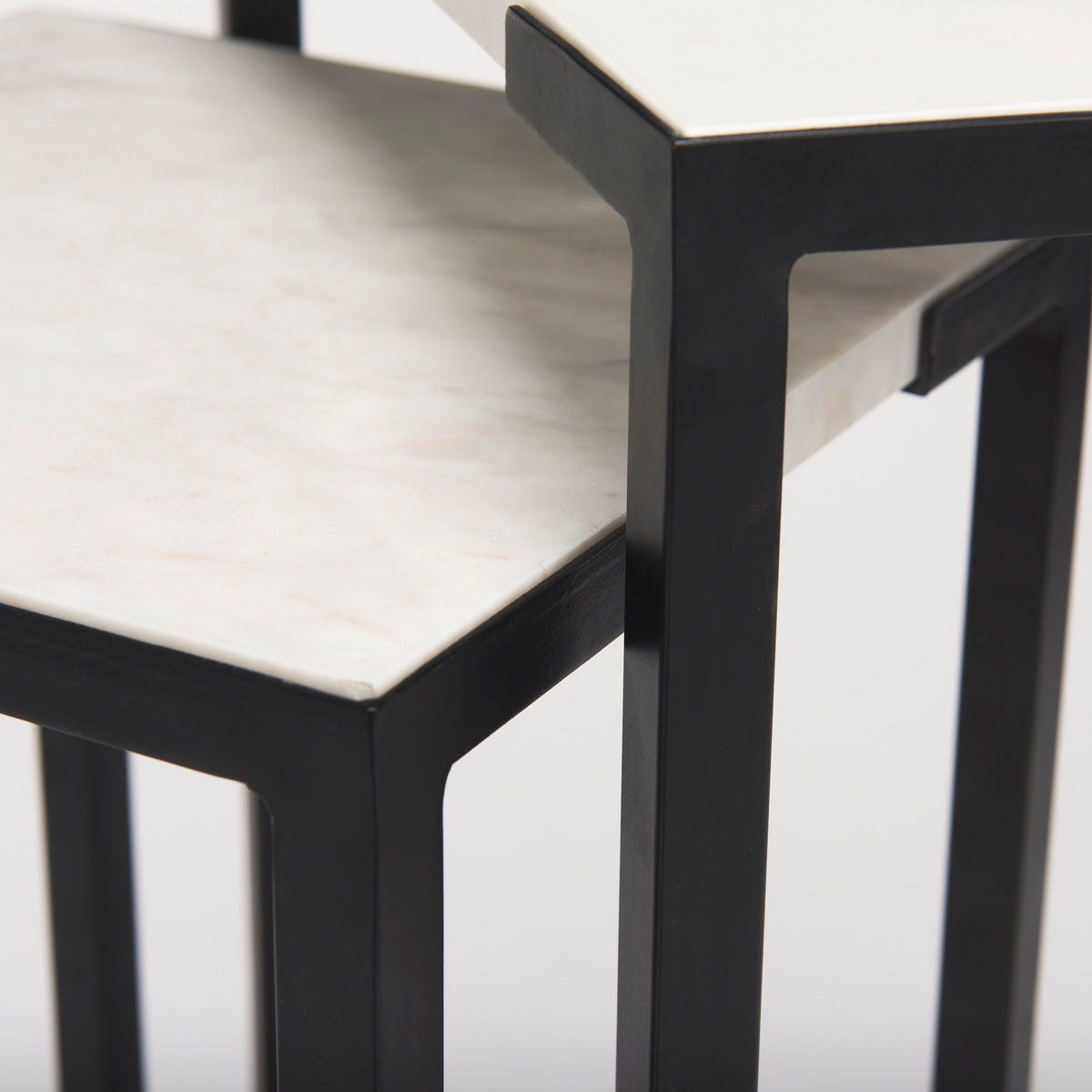 Lucas III (Set of 2) 15L x 15W; 12L x 12W White Marble W/Black Iron Frame Accent Tables-Accent Tables-DECOROLALA