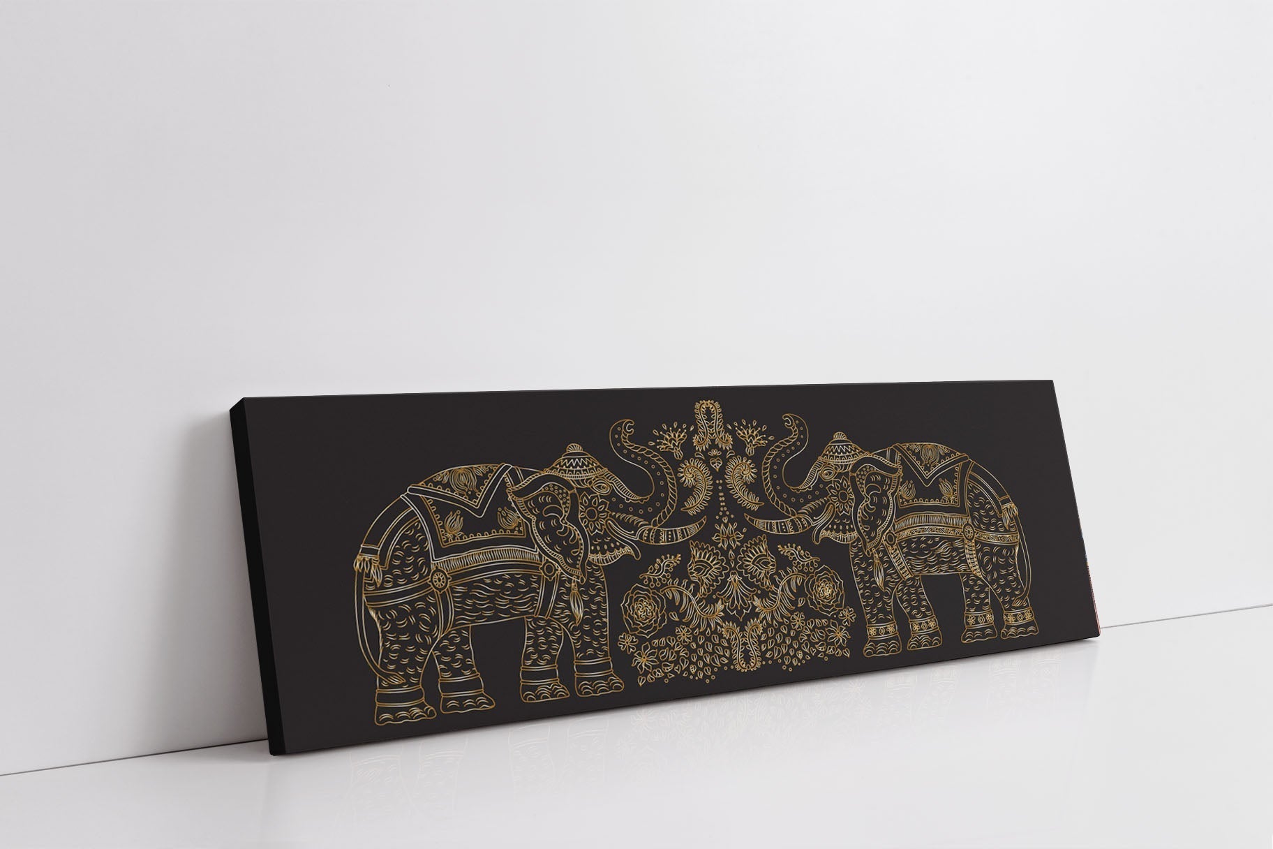 Lucky Trunk Up Elephants Wildlife Canvas 72x24-Wall Art-DECOROLALA