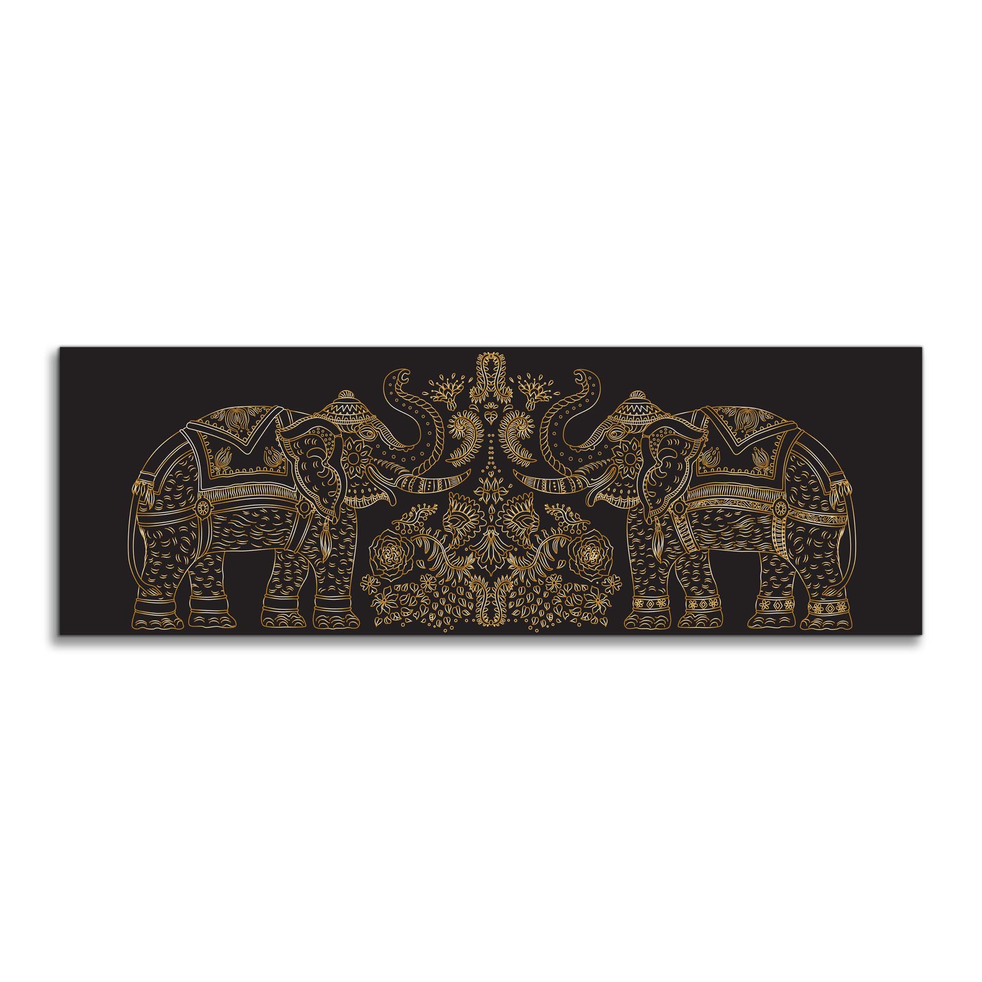 Lucky Trunk Up Elephants- Wildlife Canvas-Gold varnish-Wall Art-DECOROLALA