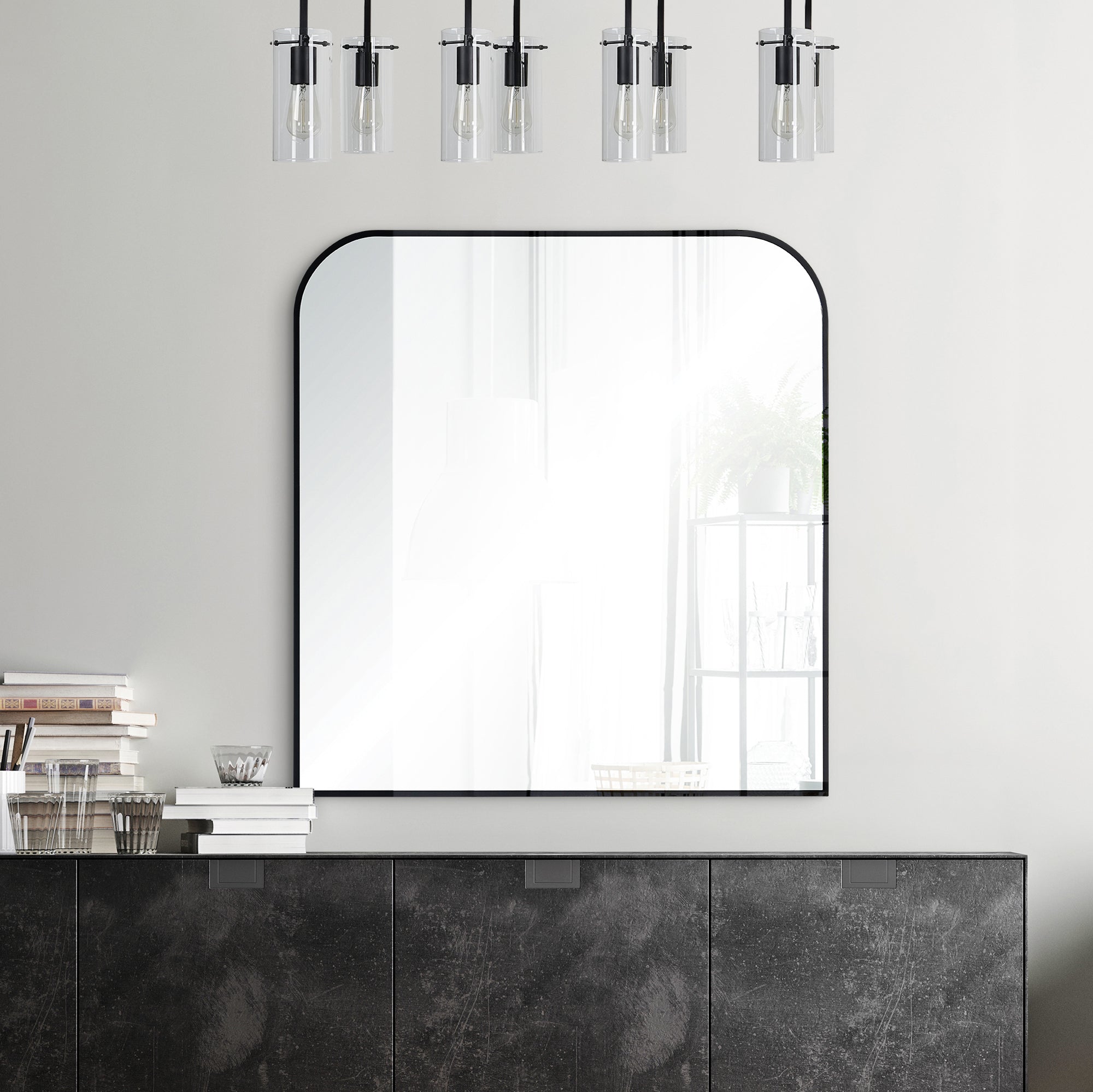 Luka 40" Tall Irregular Wall Mirror, Black-Mirror-DECOROLALA
