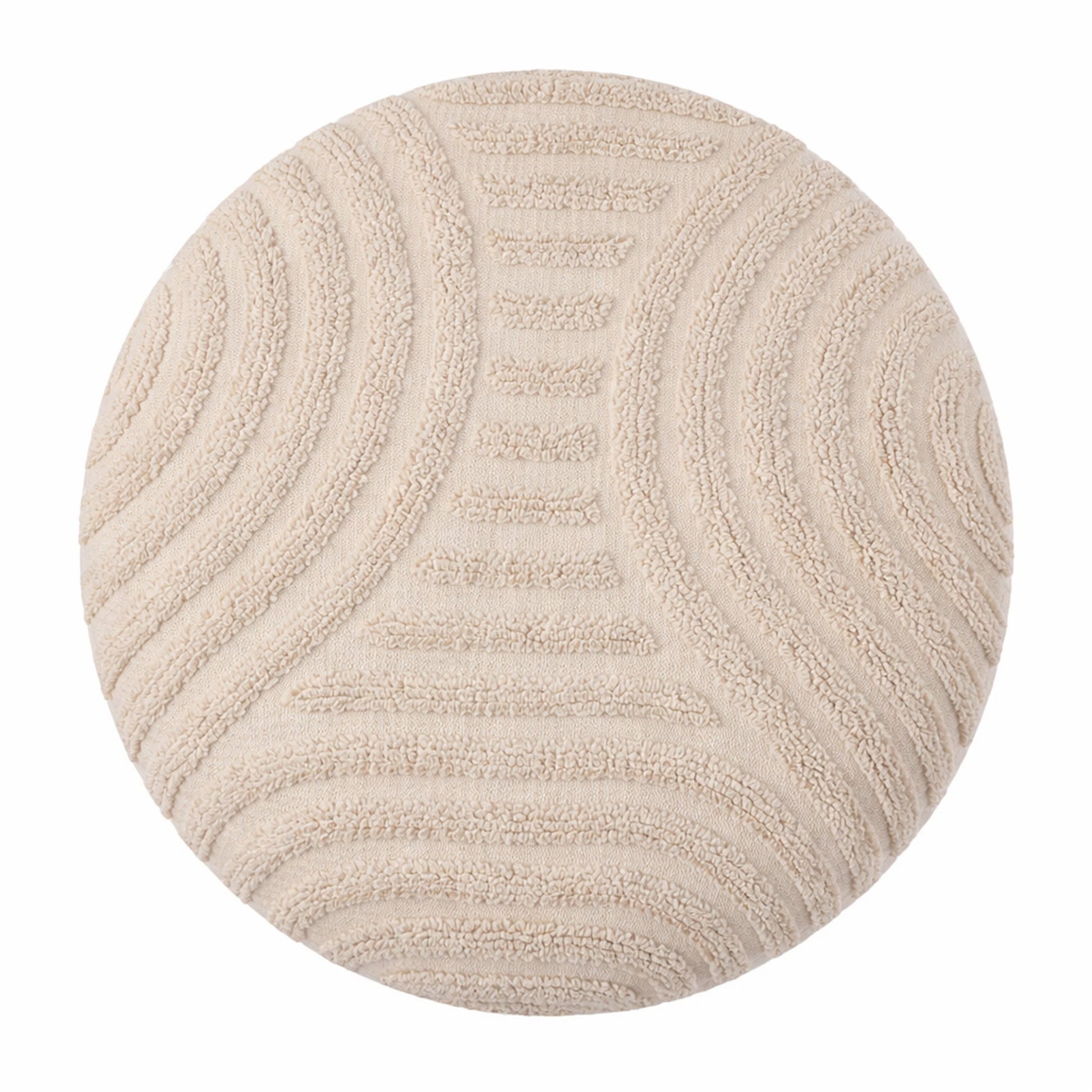Lullu Round Storage Ottoman - Beige Geometric Pattern-DECOROLALA