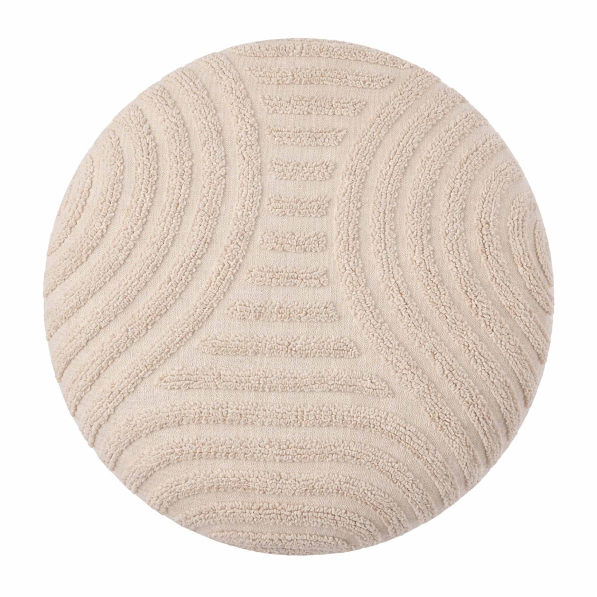 Lullu Round Storage Ottoman - Beige Geometric Pattern-DECOROLALA