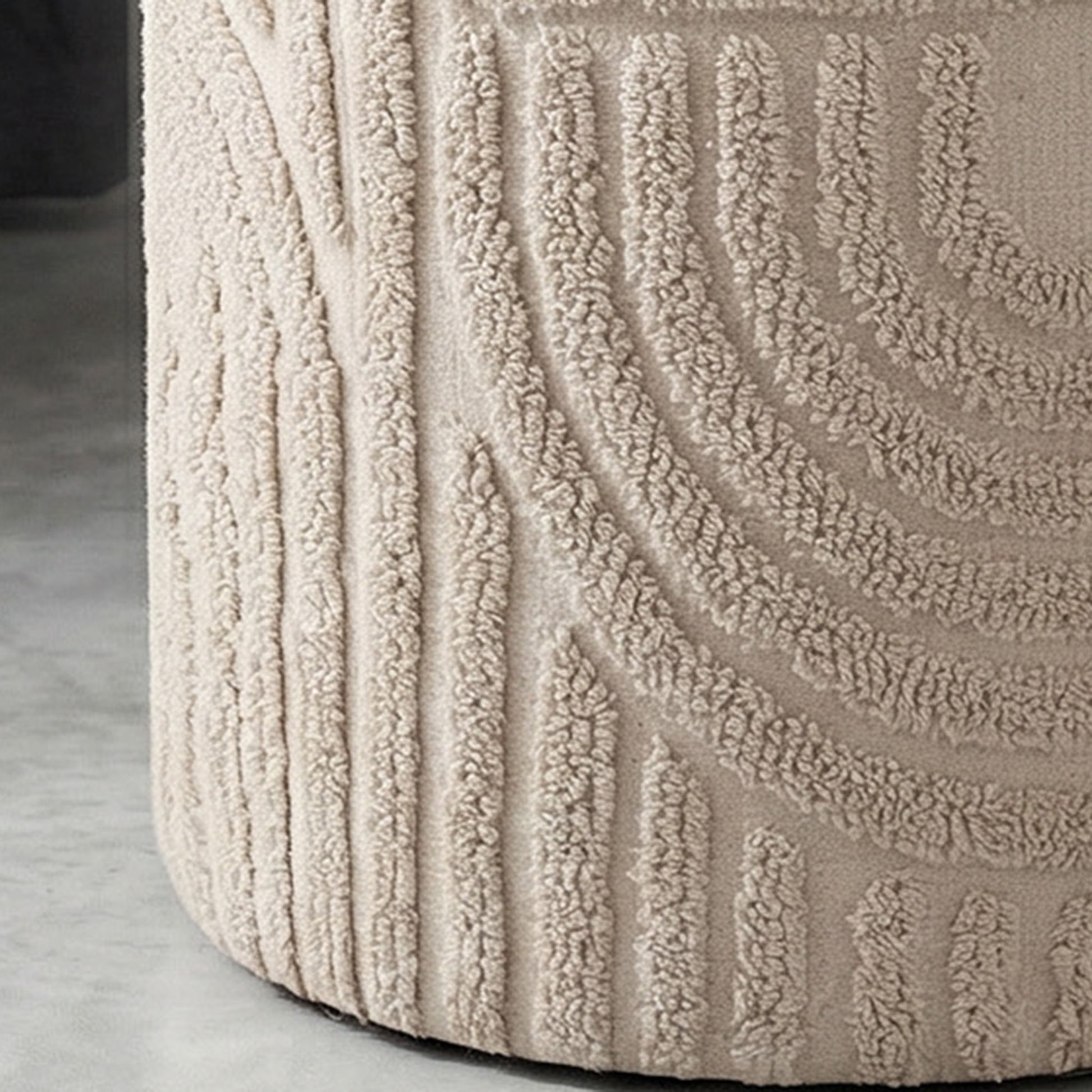 Lullu Round Storage Ottoman - Beige Geometric Pattern-DECOROLALA