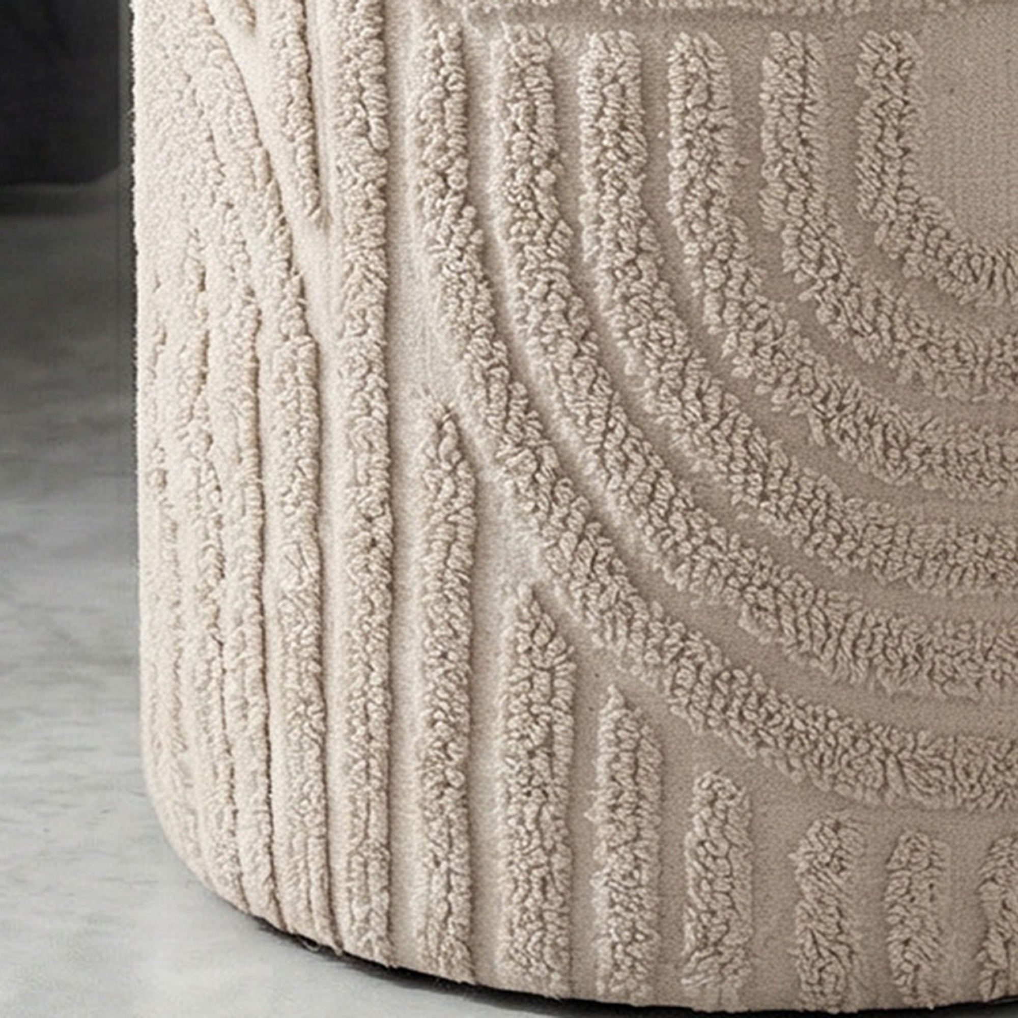 Lullu Round Storage Ottoman - Beige Geometric Pattern-DECOROLALA
