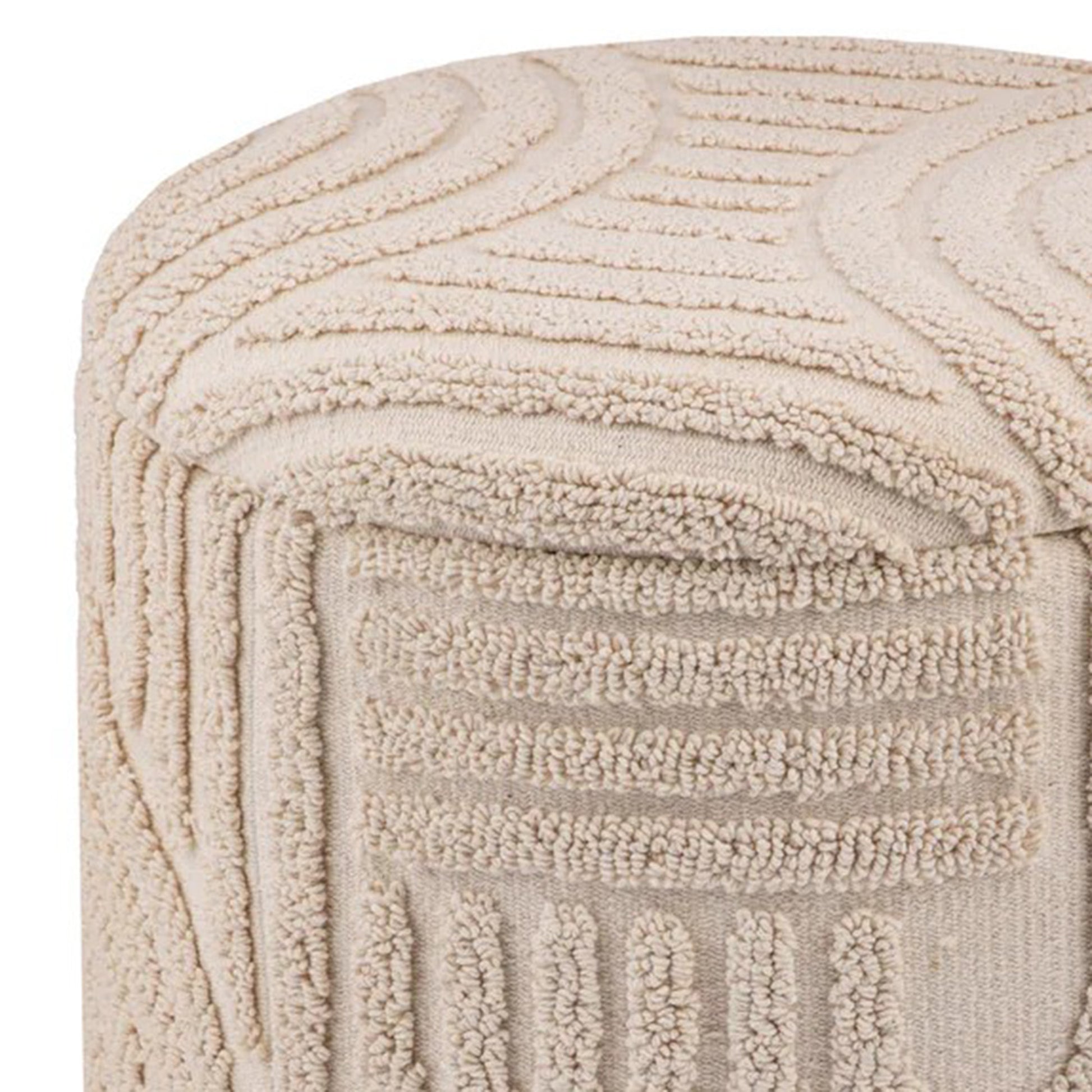 Lullu Round Storage Ottoman - Beige Geometric Pattern-DECOROLALA