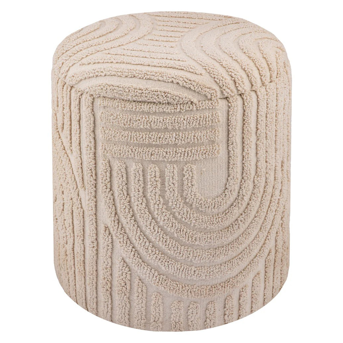 Lullu Round Storage Ottoman - Beige Geometric Pattern-Storage Ottomans-DECOROLALA