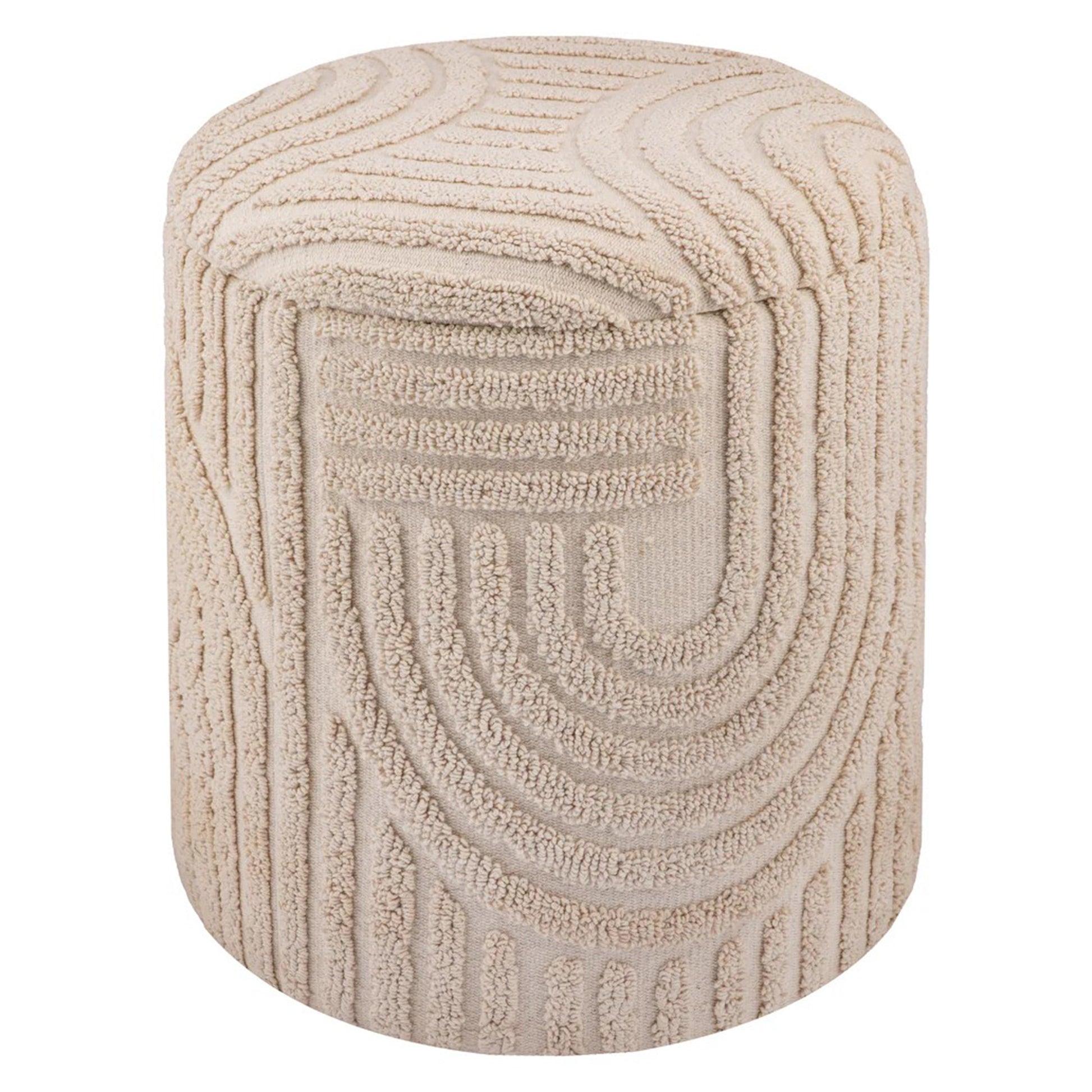 Lullu Round Storage Ottoman - Beige Geometric Pattern-DECOROLALA