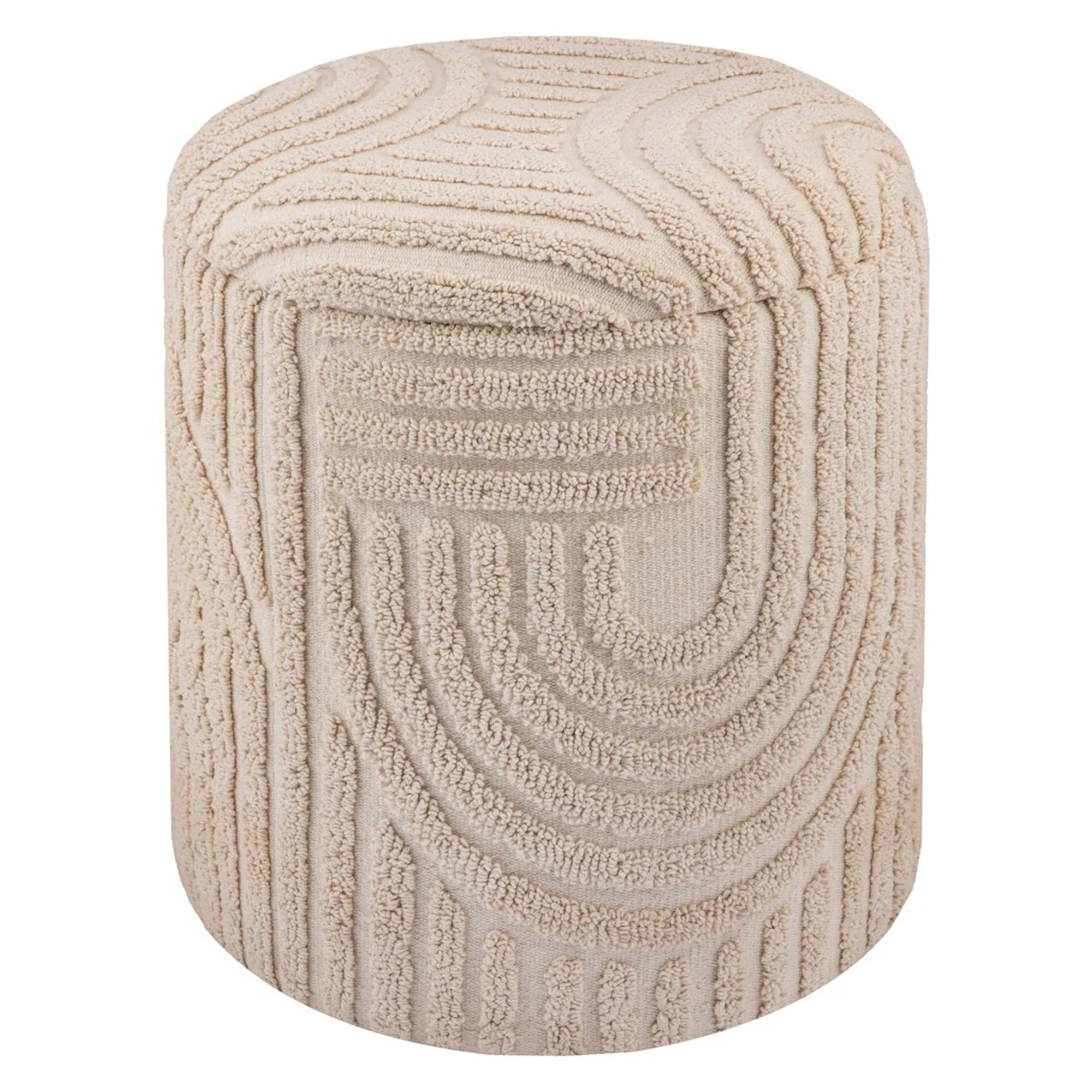 Lullu Round Storage Ottoman - Beige Geometric Pattern-DECOROLALA