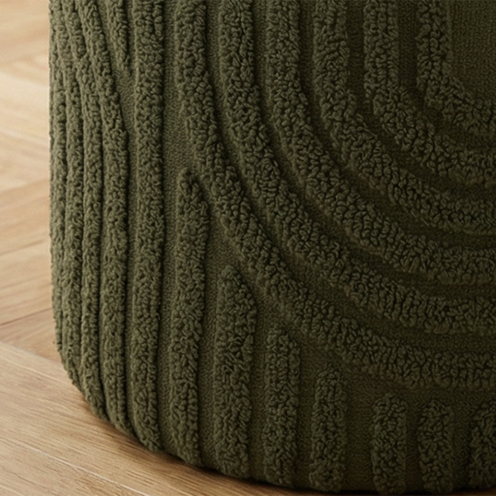 Lullu Round Storage Ottoman - Olive Green Geometric Pattern-DECOROLALA