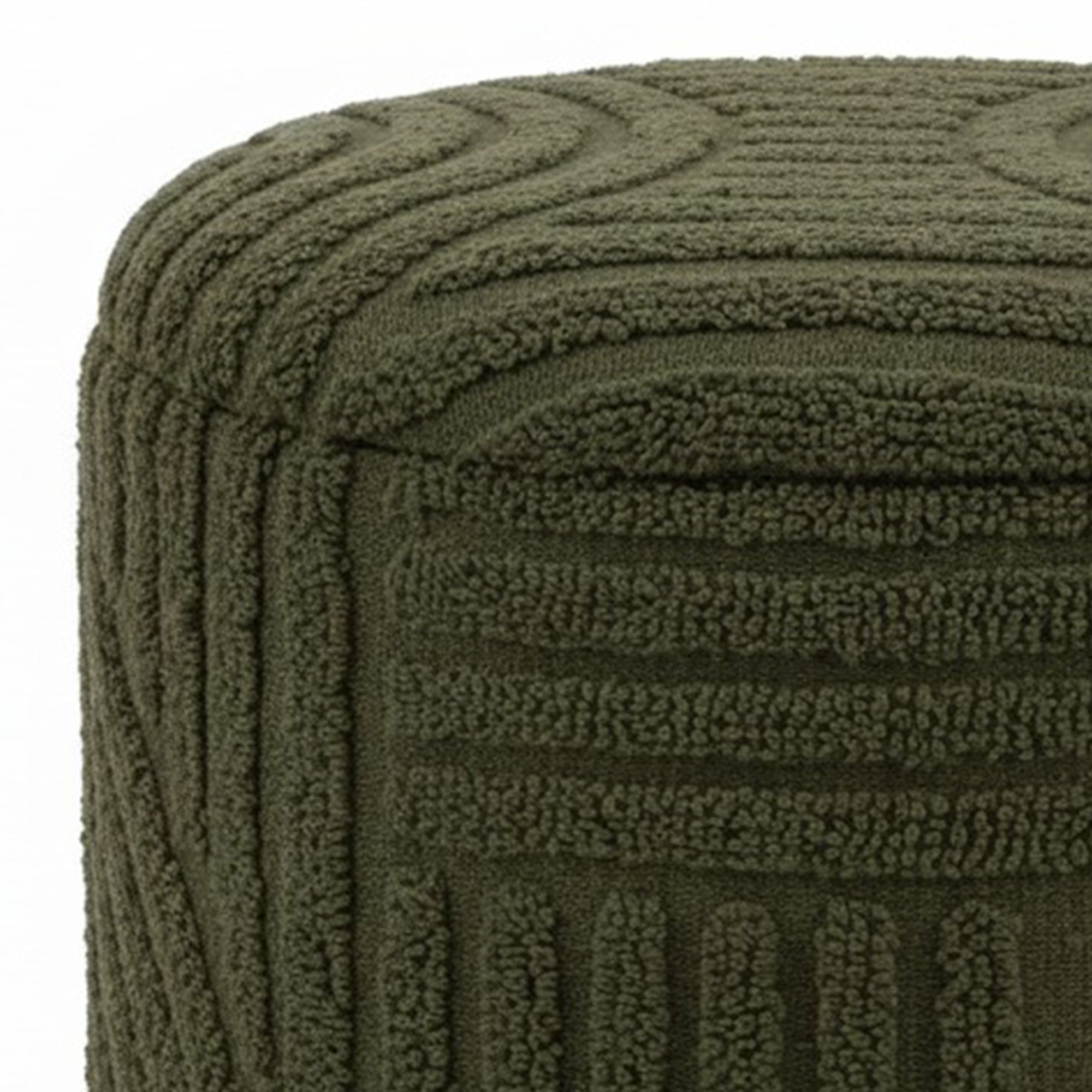 Lullu Round Storage Ottoman - Olive Green Geometric Pattern-DECOROLALA