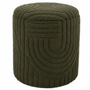 Lullu Round Storage Ottoman - Olive Green Geometric Pattern-DECOROLALA