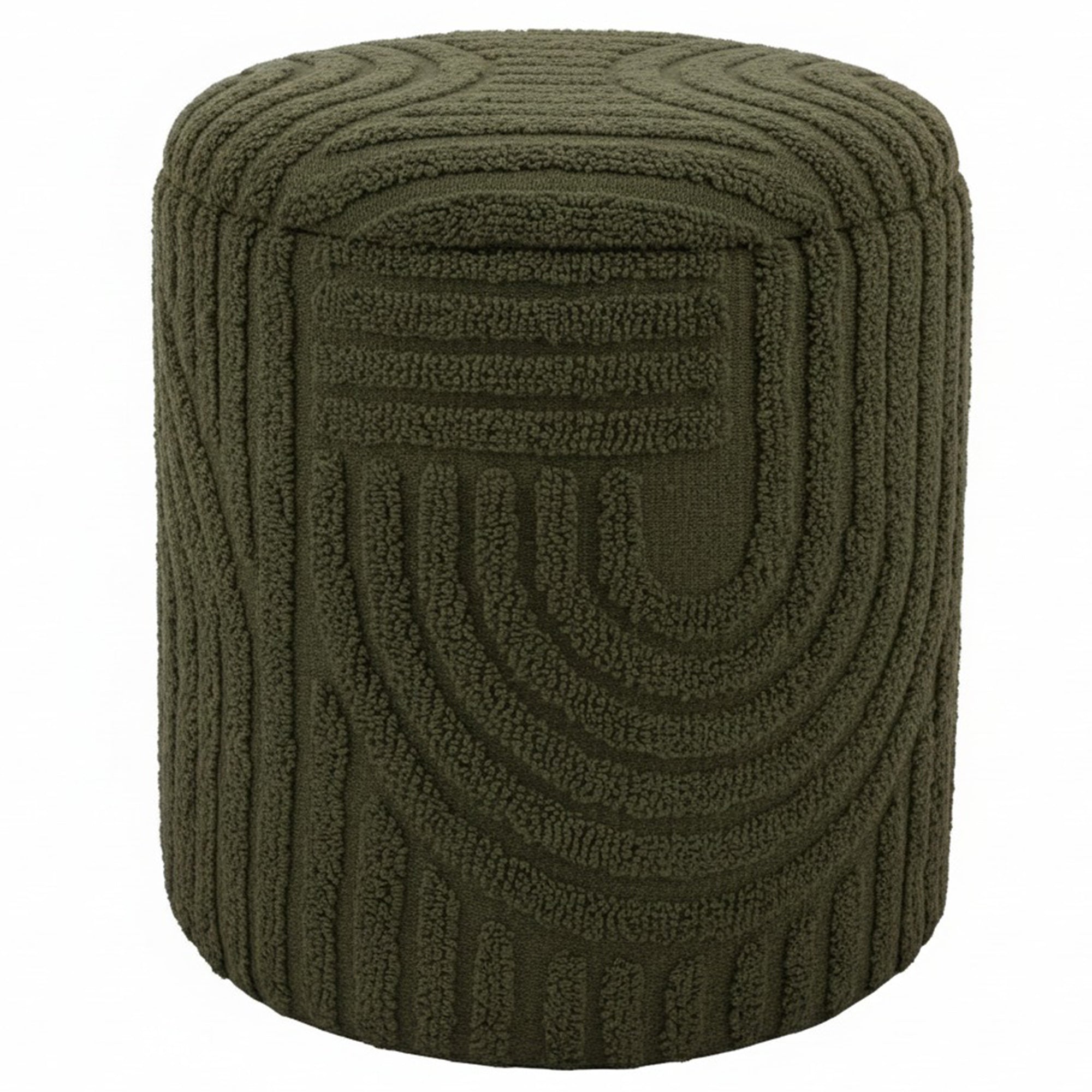 Lullu Round Storage Ottoman - Olive Green Geometric Pattern-DECOROLALA