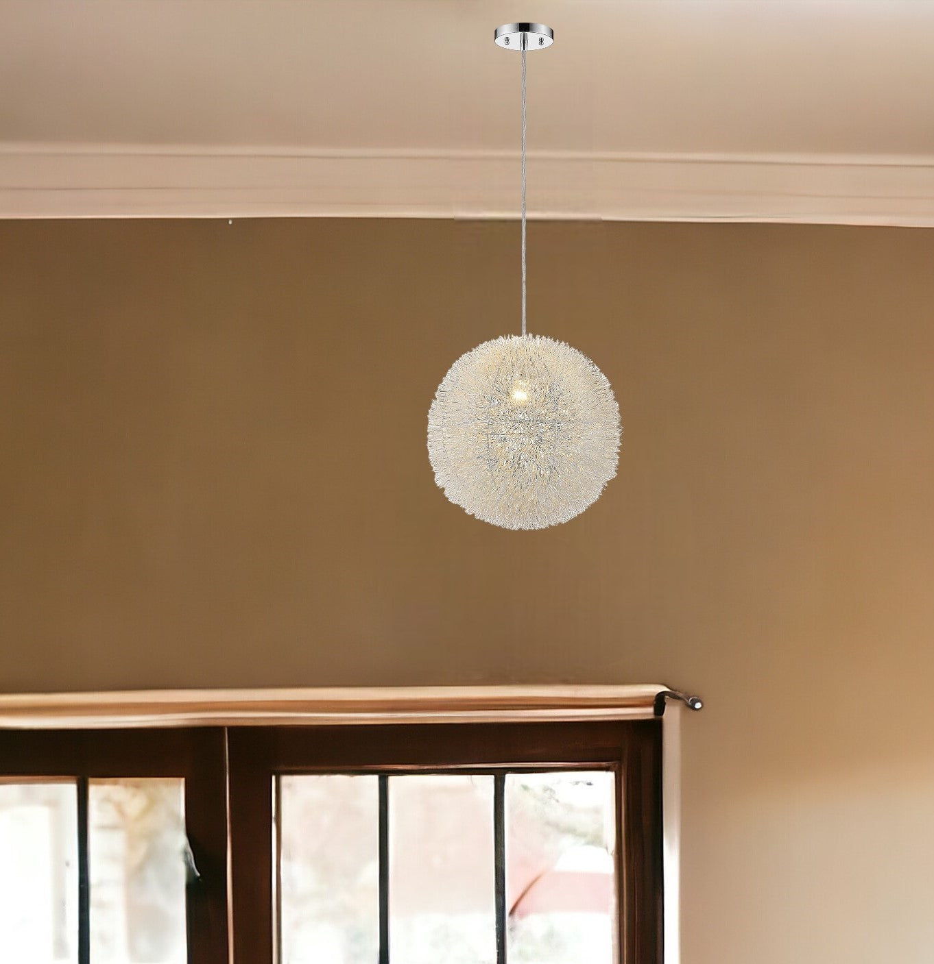 Luminary 1-Light Metallic Silver Pendant With Hand Woven Aluminum Wire Shade (12")-Pendants-Hanging Lights-DECOROLALA