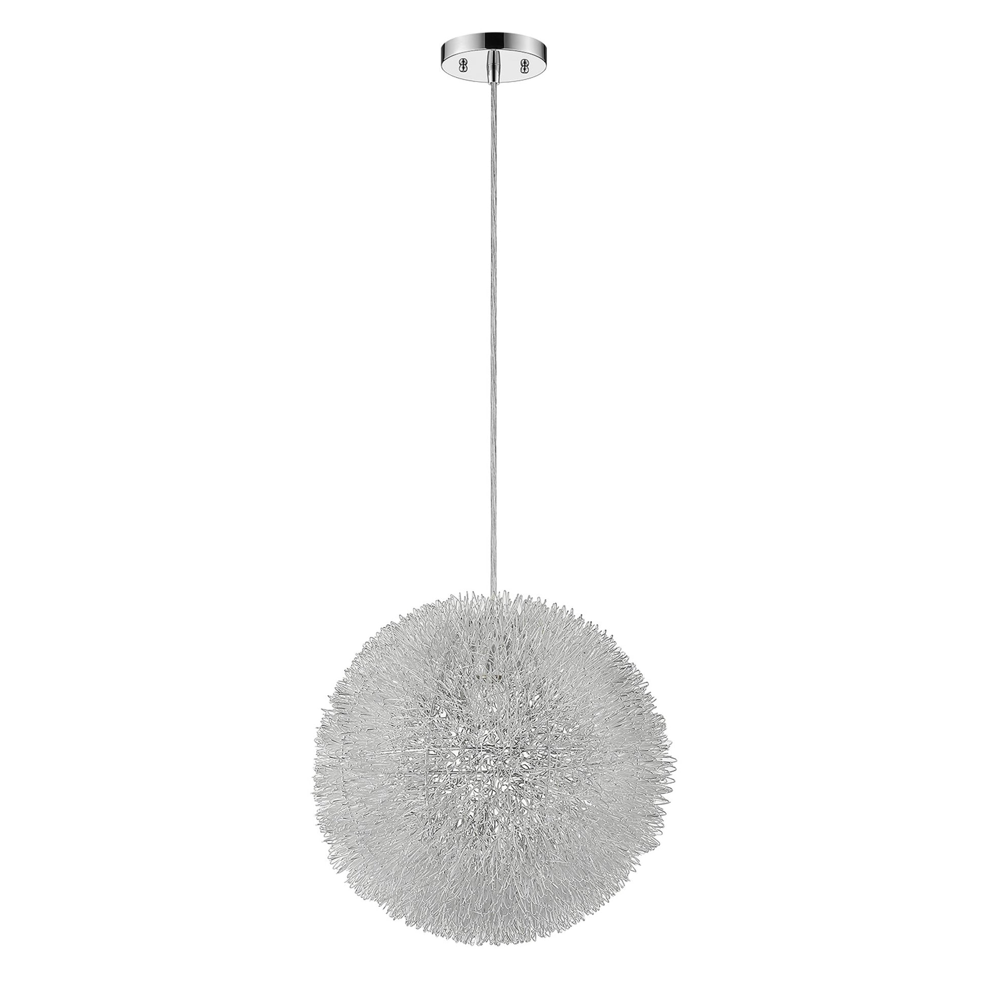 Luminary 1-Light Metallic Silver Pendant With Hand Woven Aluminum Wire Shade (12")-Pendants-Hanging Lights-DECOROLALA