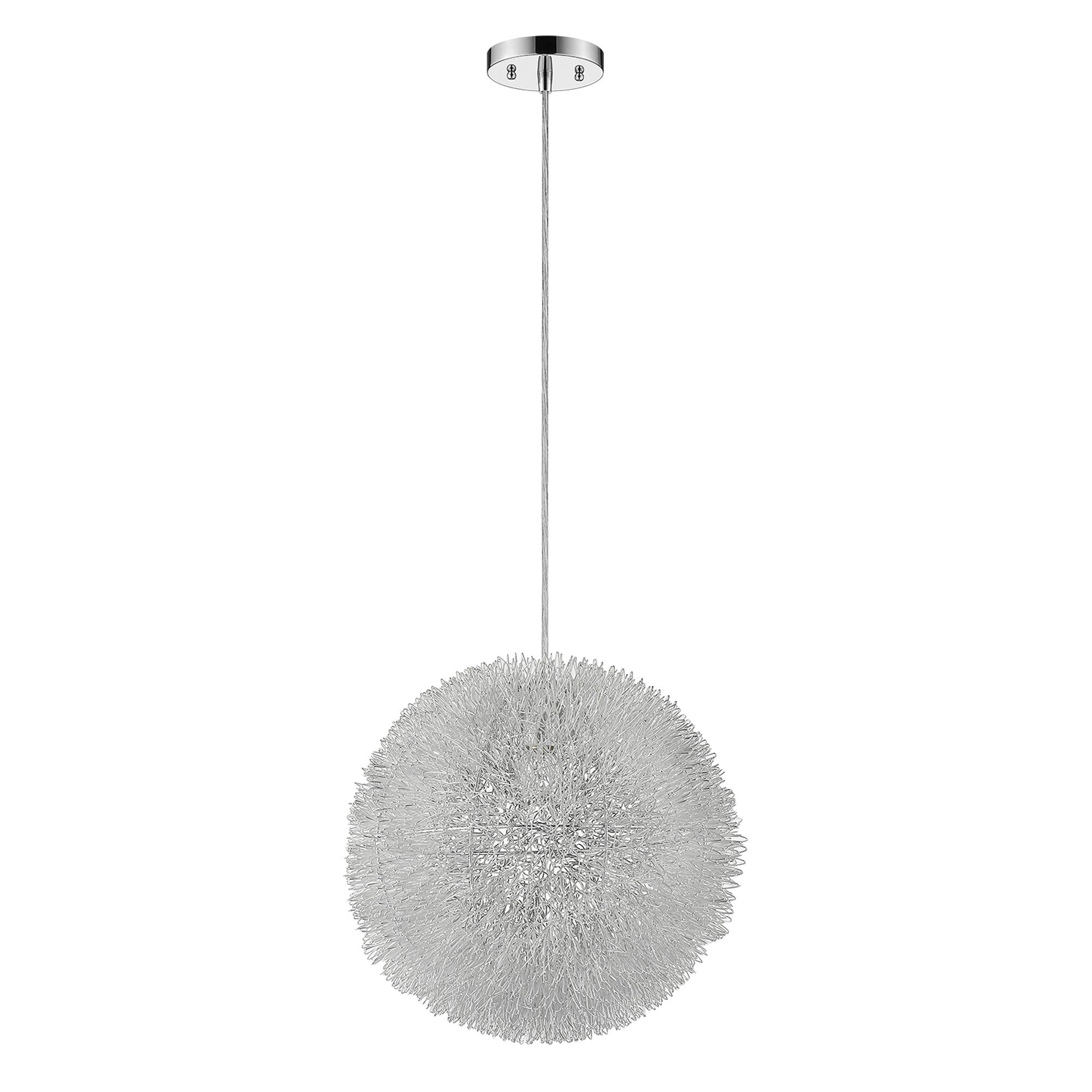 Luminary 1-Light Metallic Silver Pendant With Hand Woven Aluminum Wire Shade (12")-Pendants-Hanging Lights-DECOROLALA