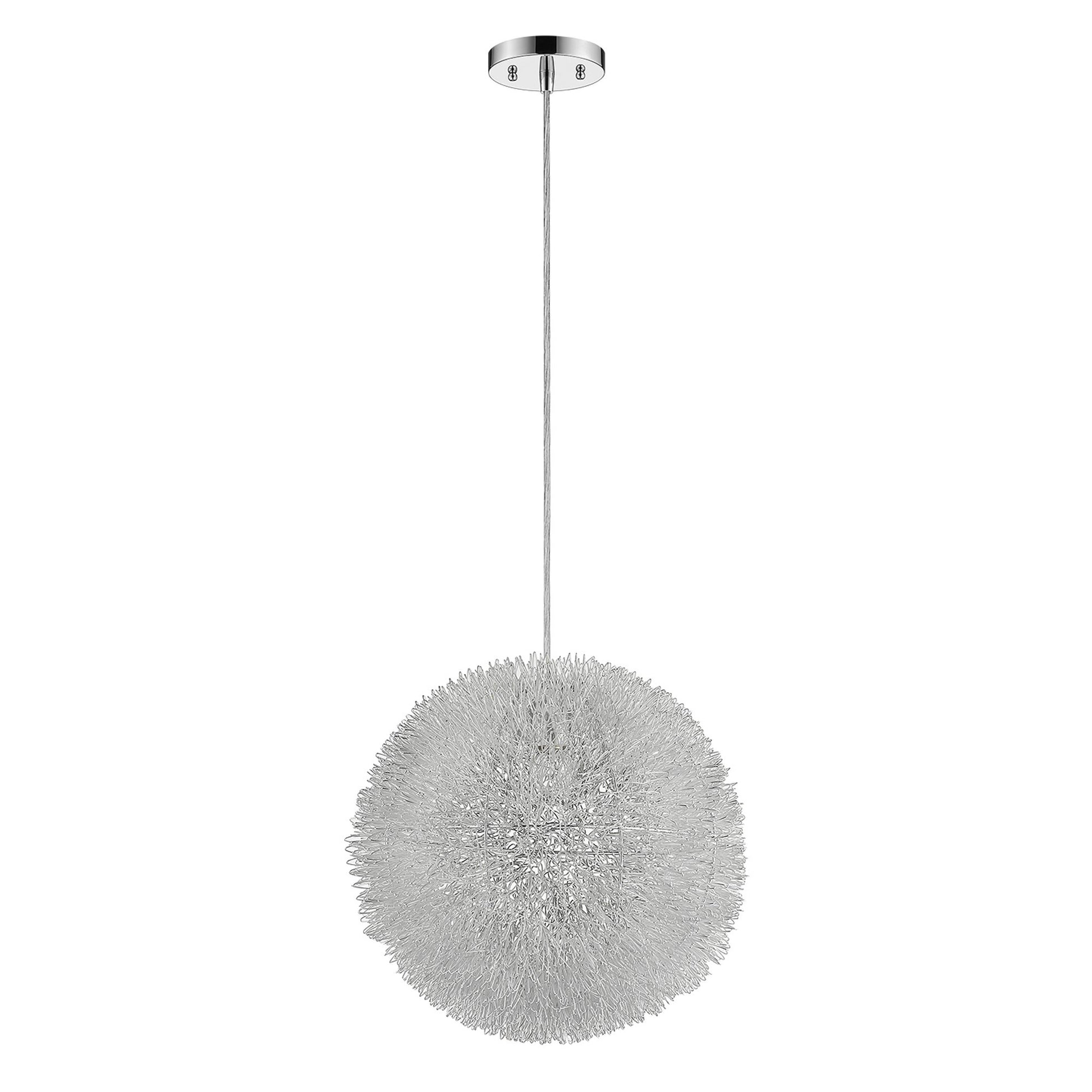 Luminary 1-Light Metallic Silver Pendant With Hand Woven Aluminum Wire Shade (12")-Pendants-Hanging Lights-DECOROLALA